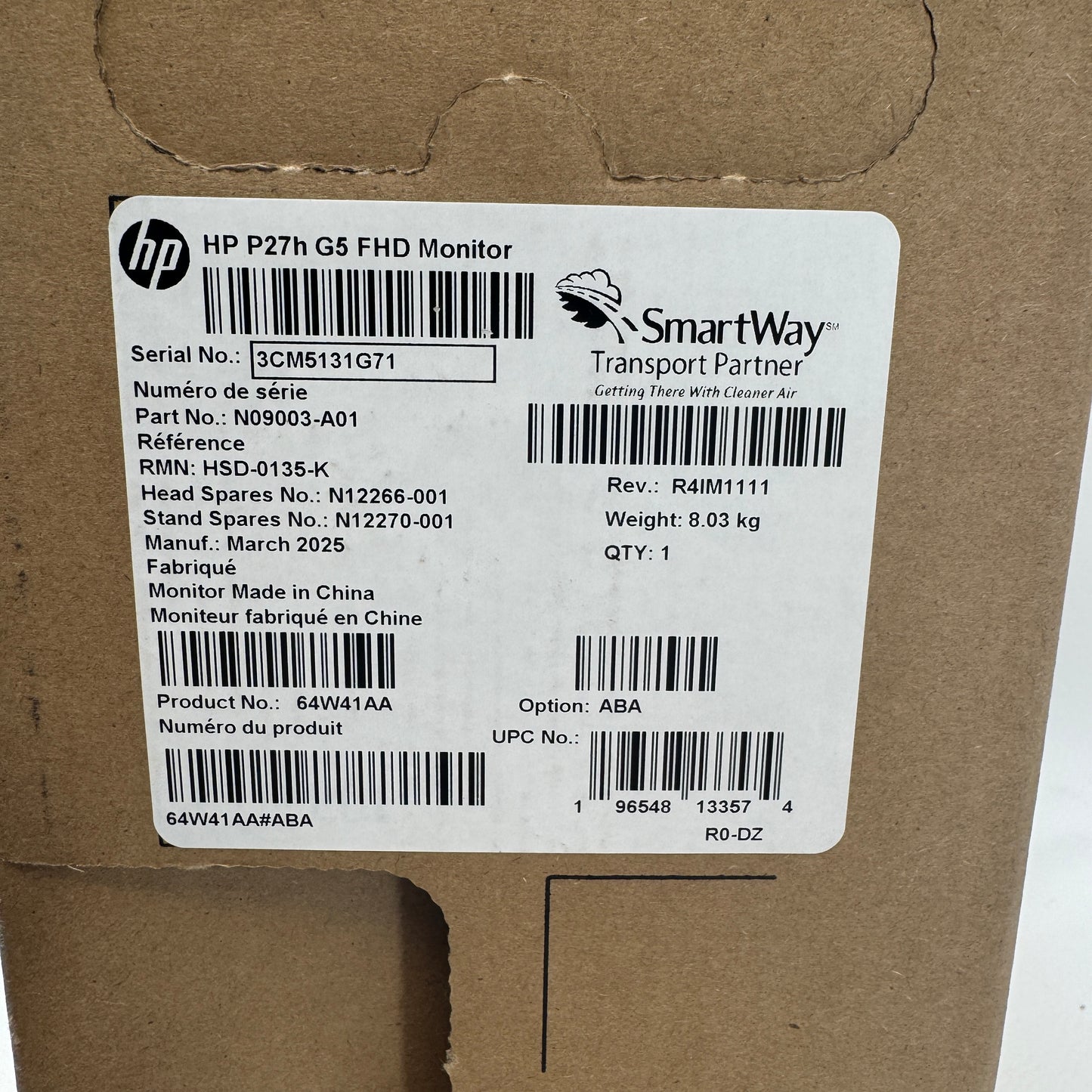 New HP 27" P75H G5 FHD Fast IPS 75Hz Display Monitor