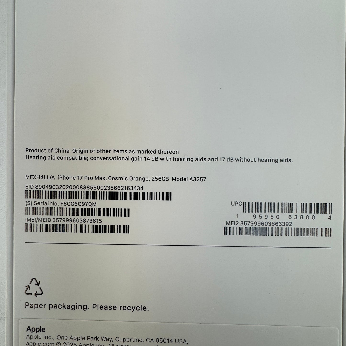 New Unlocked Apple iPhone 17 Pro Max 256GB Silver MFXH4LL/A