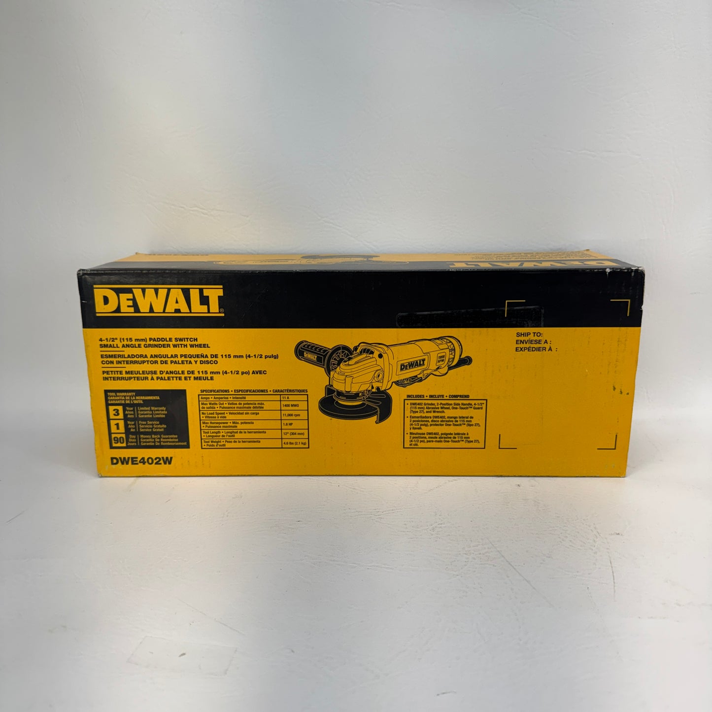 New DeWalt DWE402W 4-1/2 in. (115mm) Small Angle Grinder