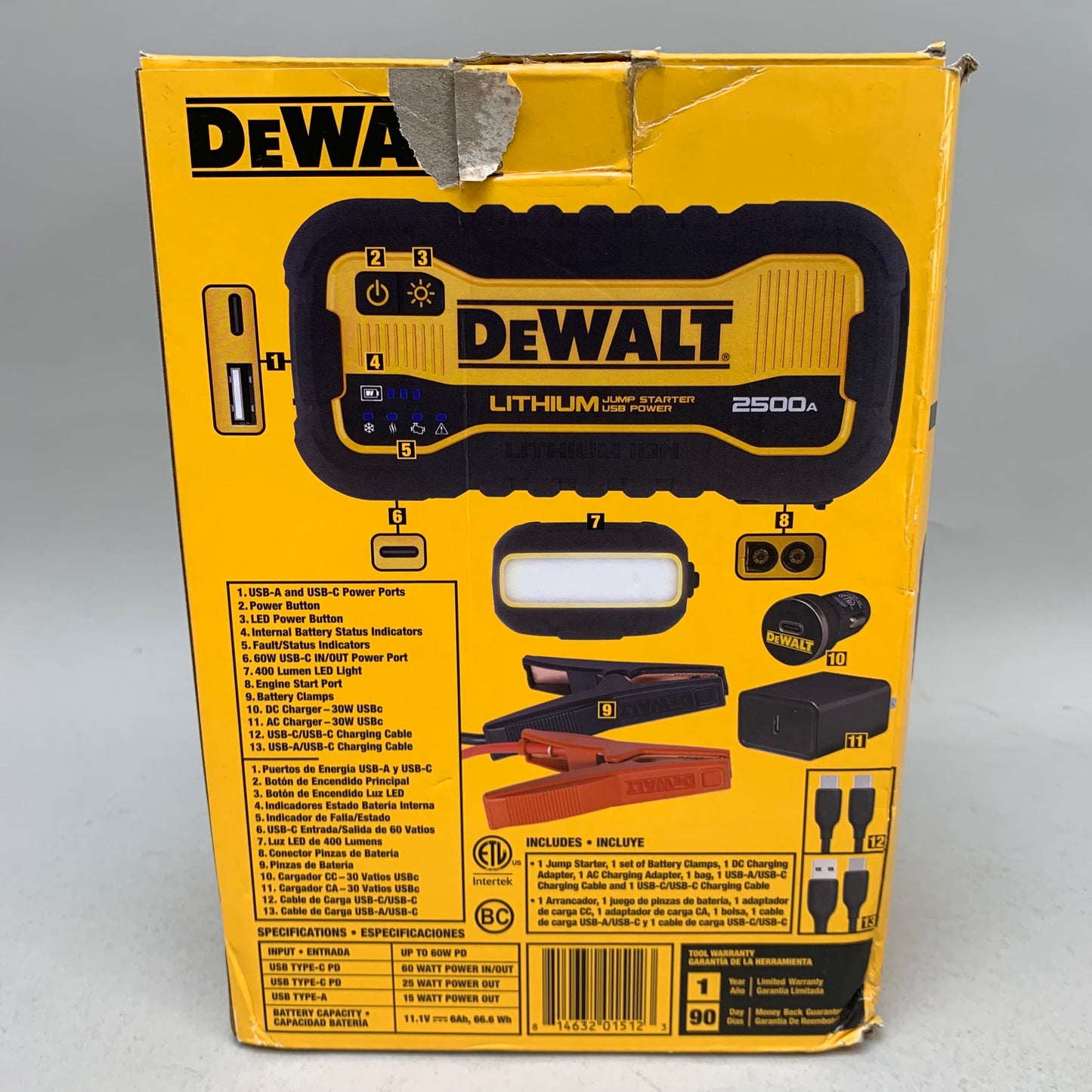 DeWalt DXAELJ25 2500 AMP Lithium Jump Starter with USB Power Bank