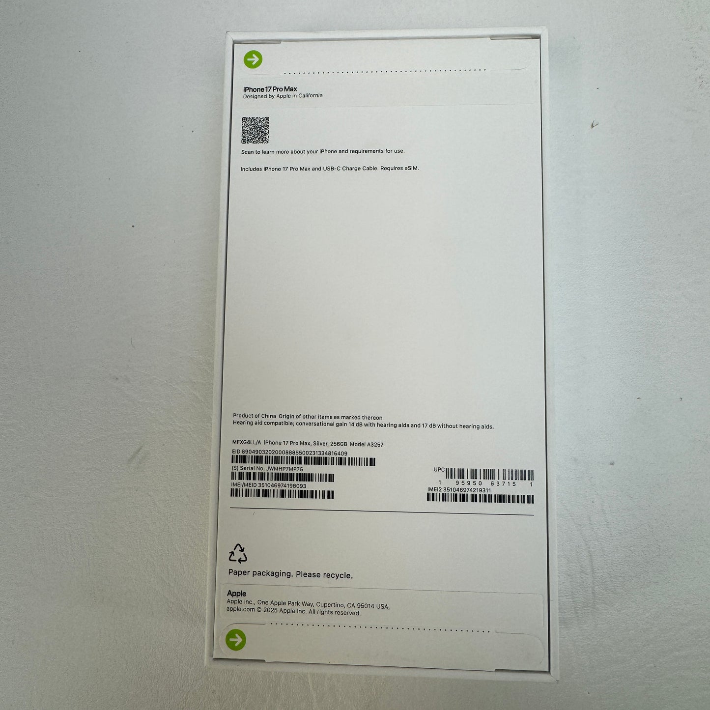 New Unlocked Apple iPhone 17 Pro Max 256GB Silver MFXG4LL/A