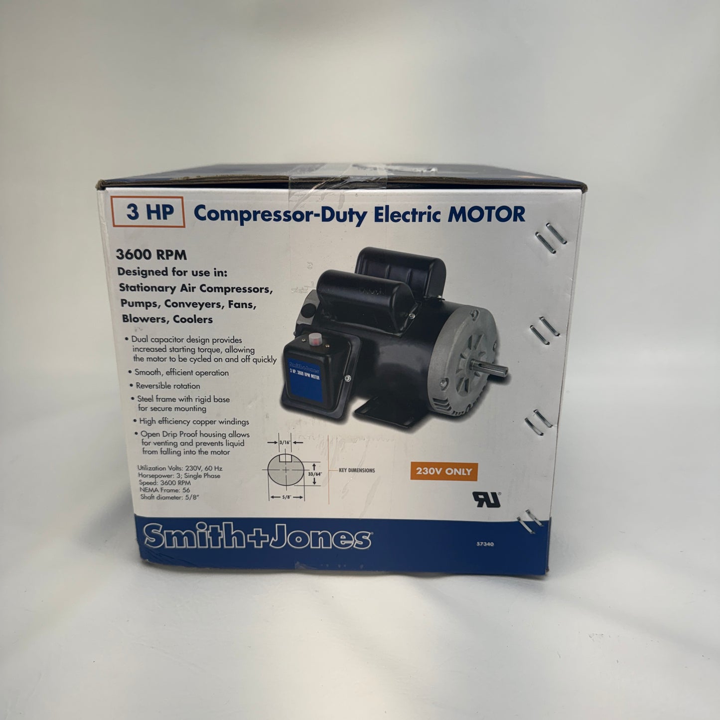 New Smith Jones 3HP Compressor-Duty Electric Motor 57340