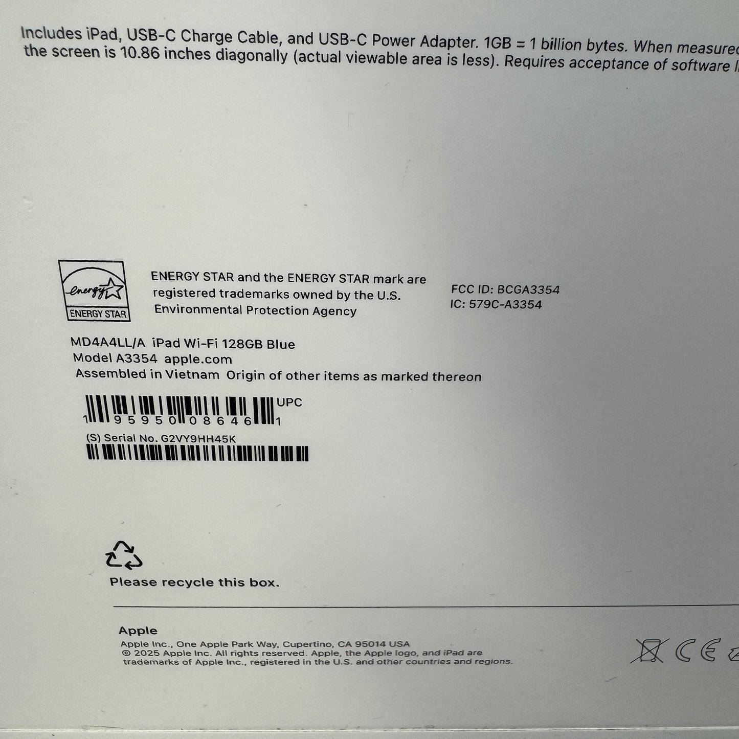 New WiFi Only Apple iPad 11" (A16) 128GB Blue MD4A4LL/A