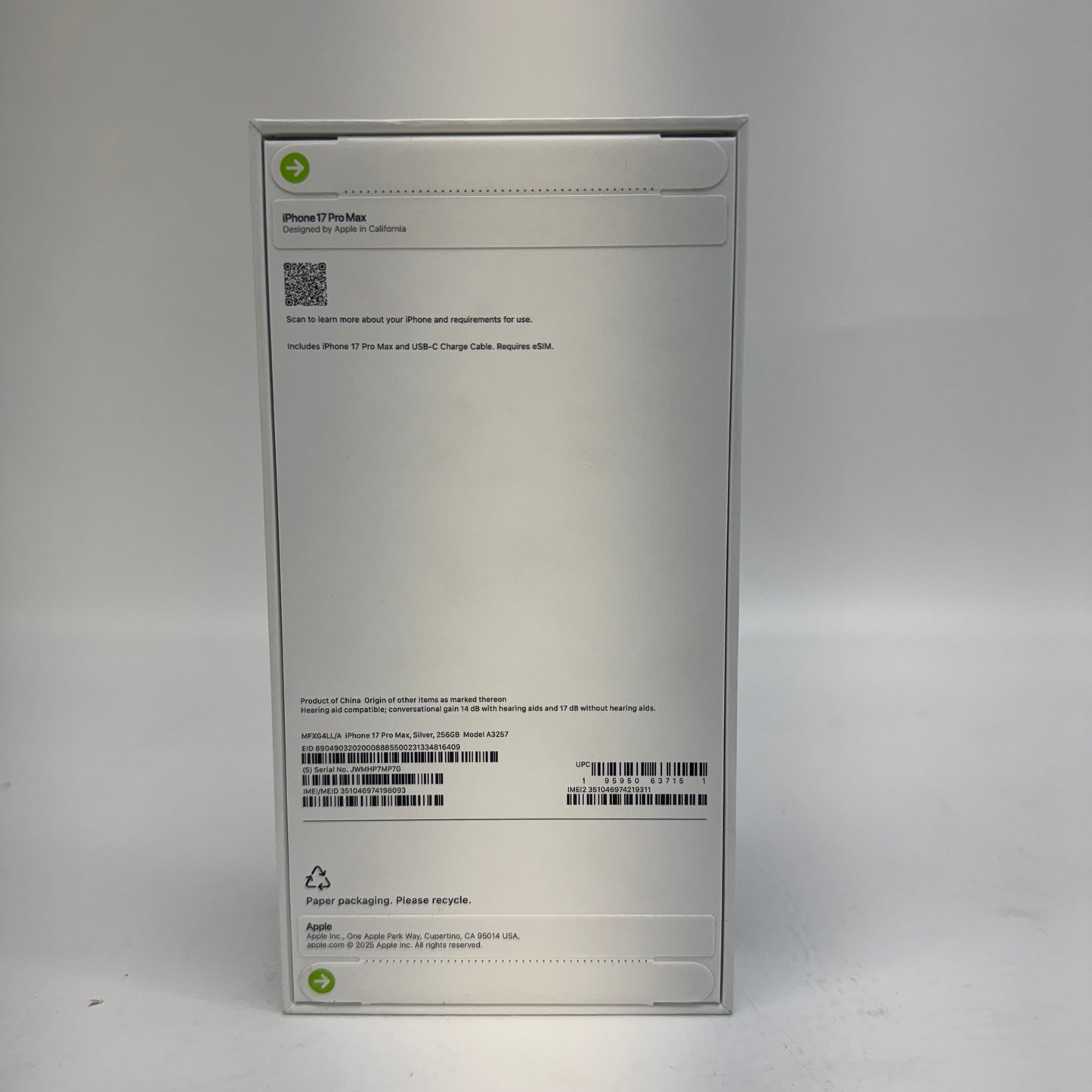 New Unlocked Apple iPhone 17 Pro Max 256GB Silver MFXG4LL/A