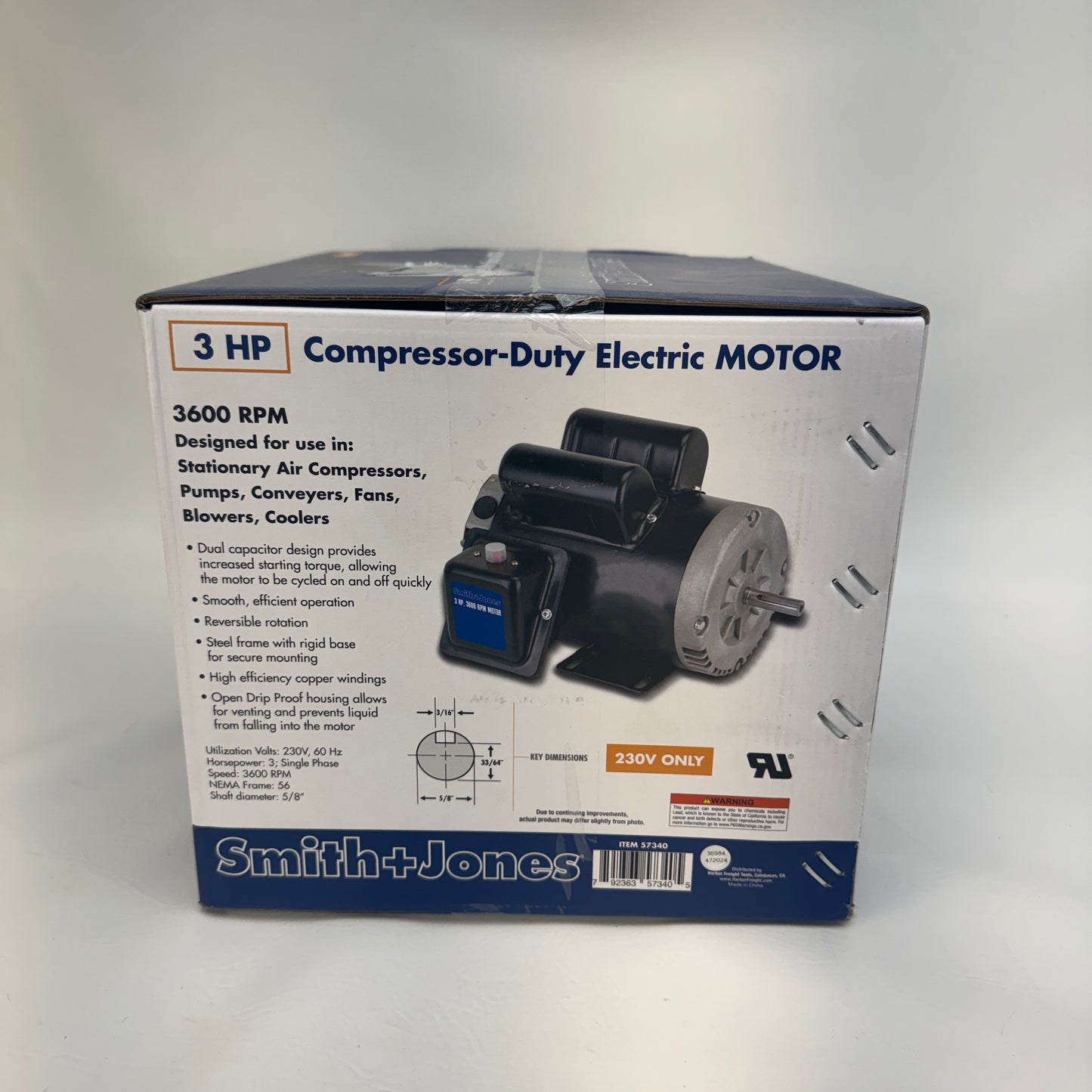 New Smith Jones 3HP Compressor-Duty Electric Motor 57340