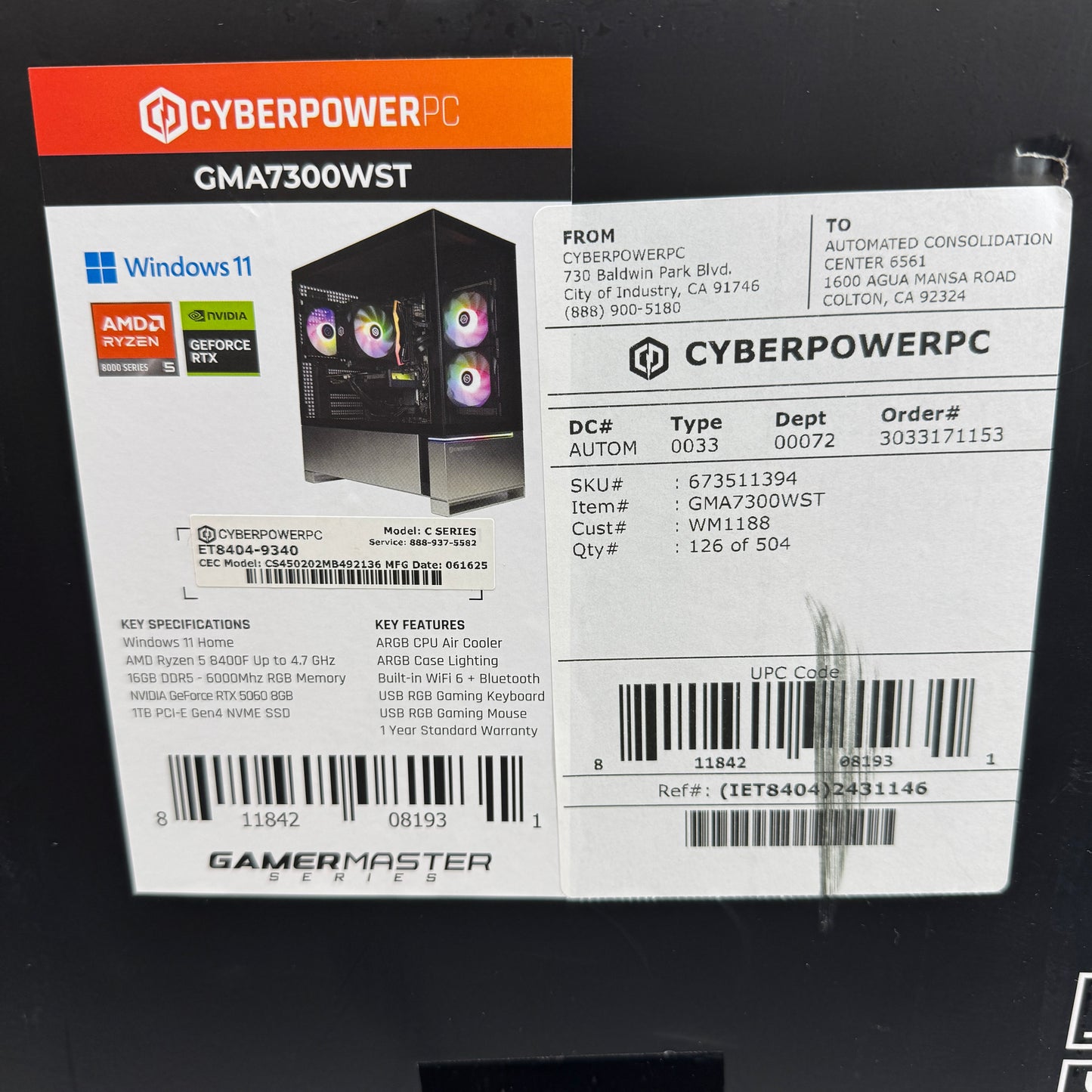 New CyberPower C-Series (Ryzen 5 8400F, RTX 5060 8GB, 16GB DDR5, 1TB SSD)