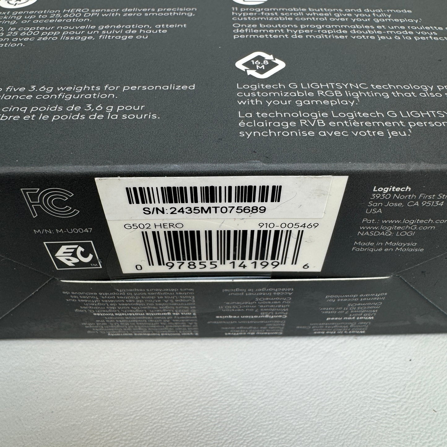 New Logitech G502 Hero Computer Mice M-UOO47