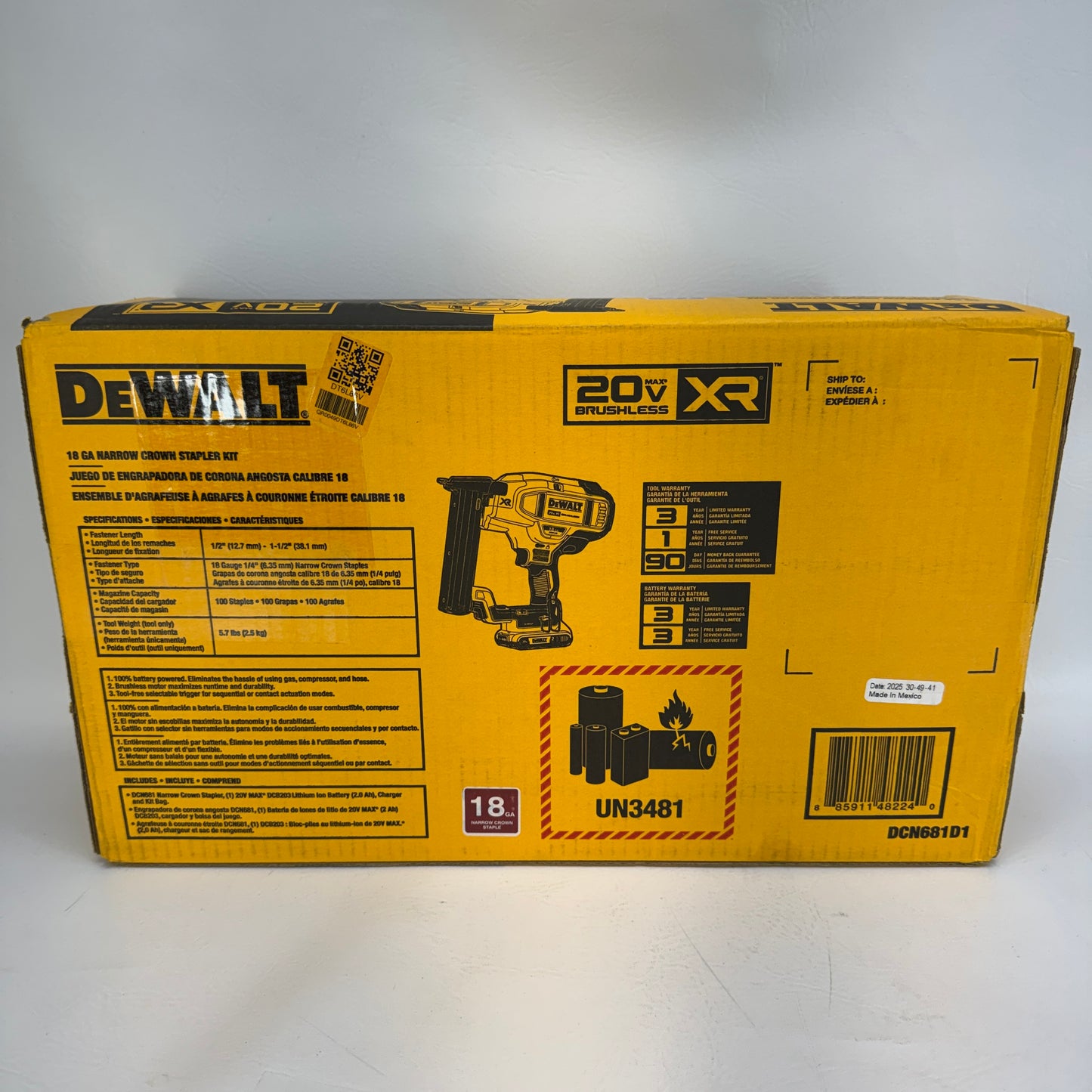 New DeWalt DCN681D1 20V MAX 18GA Stapler