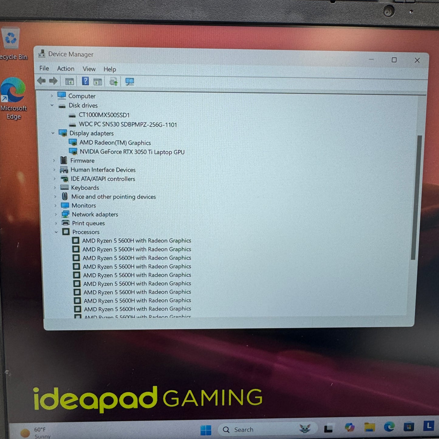 Lenovo IdeaPad GAMING 3 15.6" Ryzen 5 5600H 3.3GHz 16GB RAM 256GB SSD