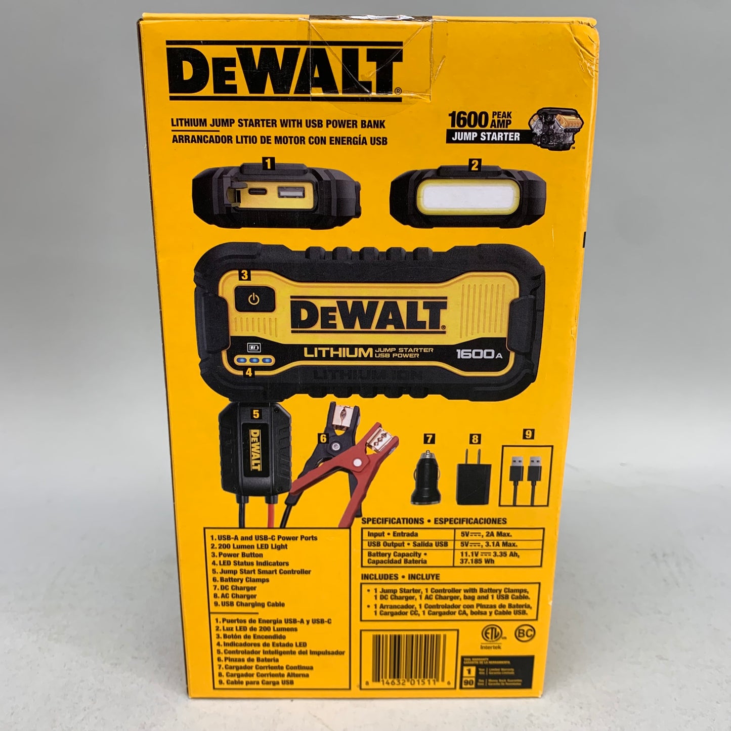 New DeWalt DXAELJ16 1600 AMP Lithium Jump Starter with USB Power Bank