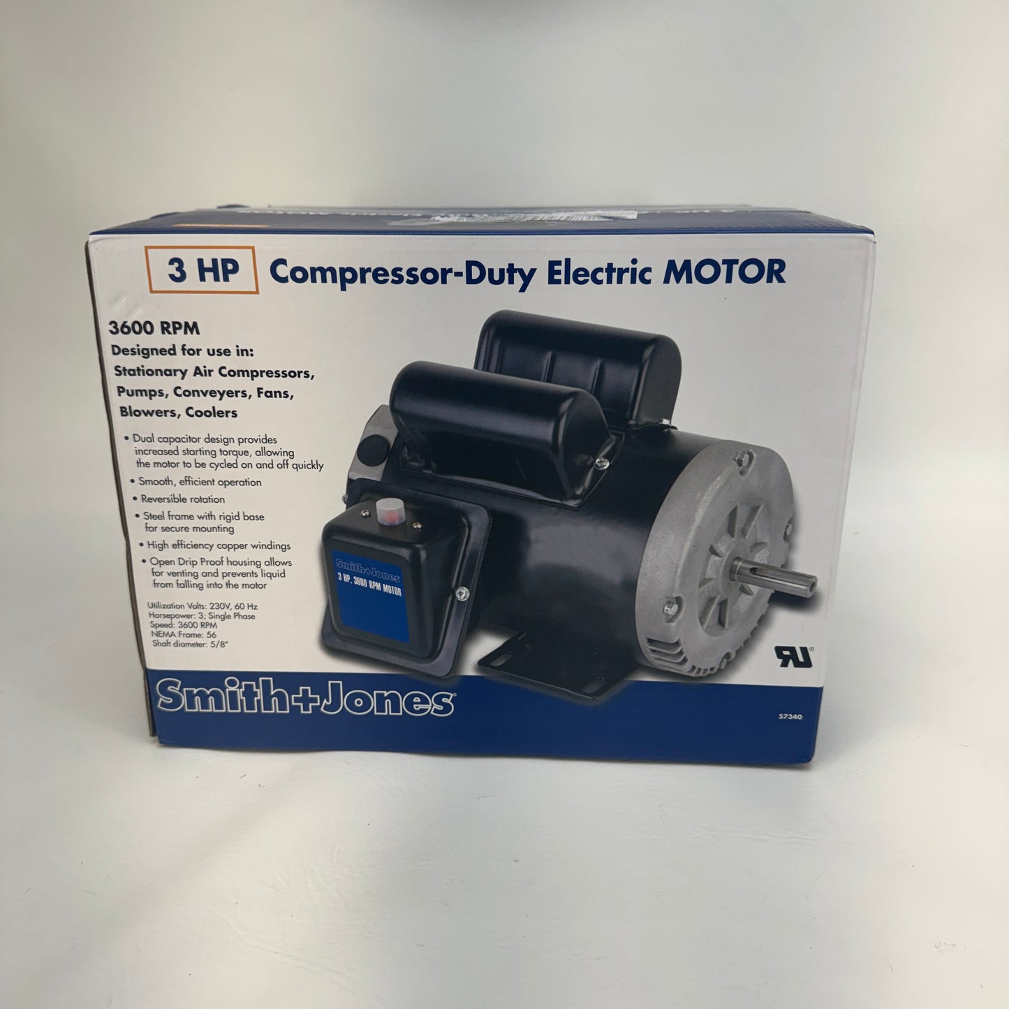 New Smith Jones 3HP Compressor-Duty Electric Motor 57340