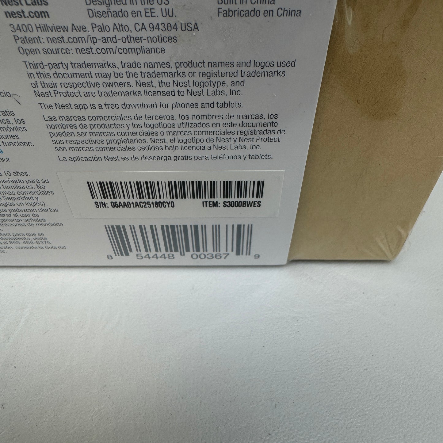 New Google Nest Protect Smoke CO Detector S3000BWES