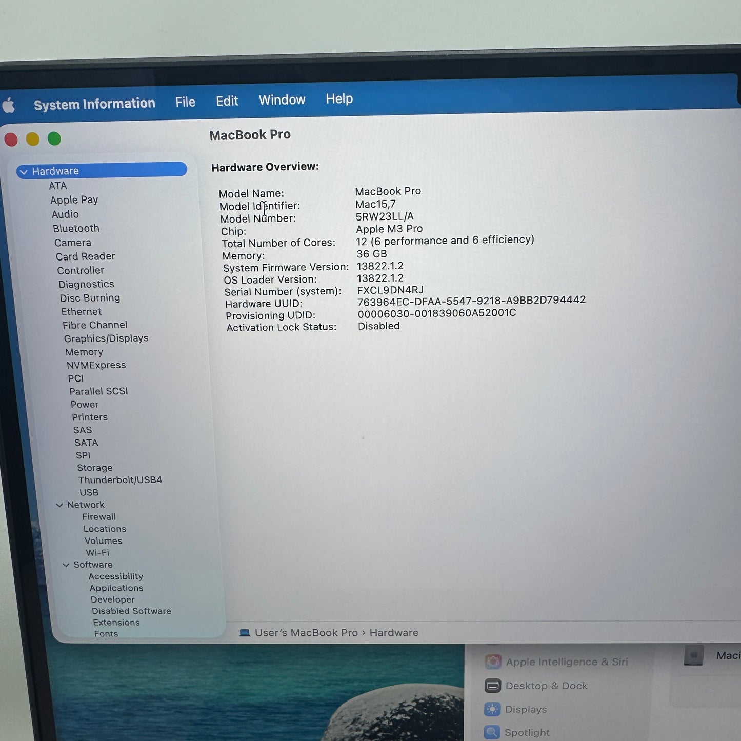 2023 Apple MacBook Pro 16" M3 Pro 18C GPU 4.0GHz 36GB RAM 512GB SSD 5RW23LL/A