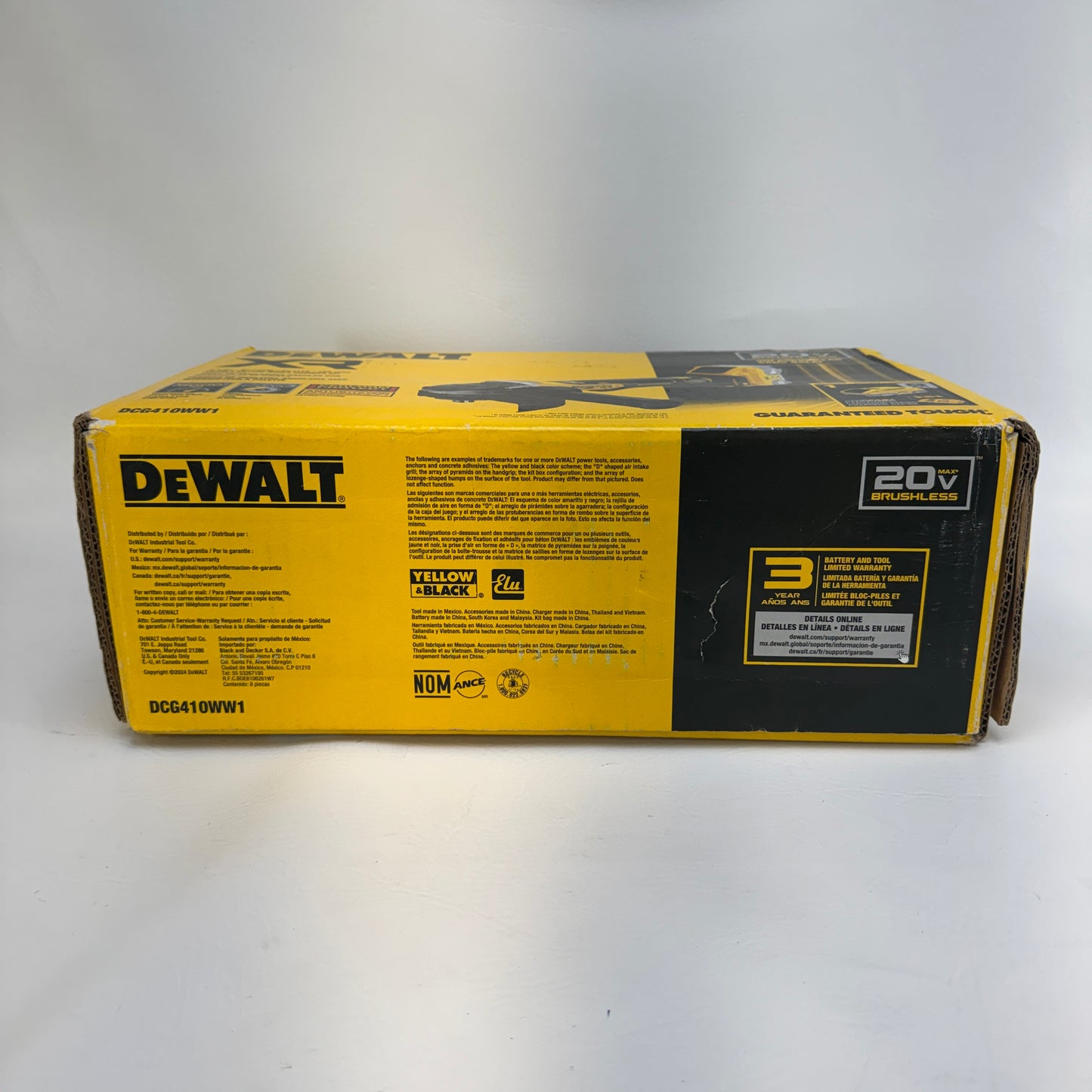 New DeWalt DCG410WW1 20V MAX Angle Grinder