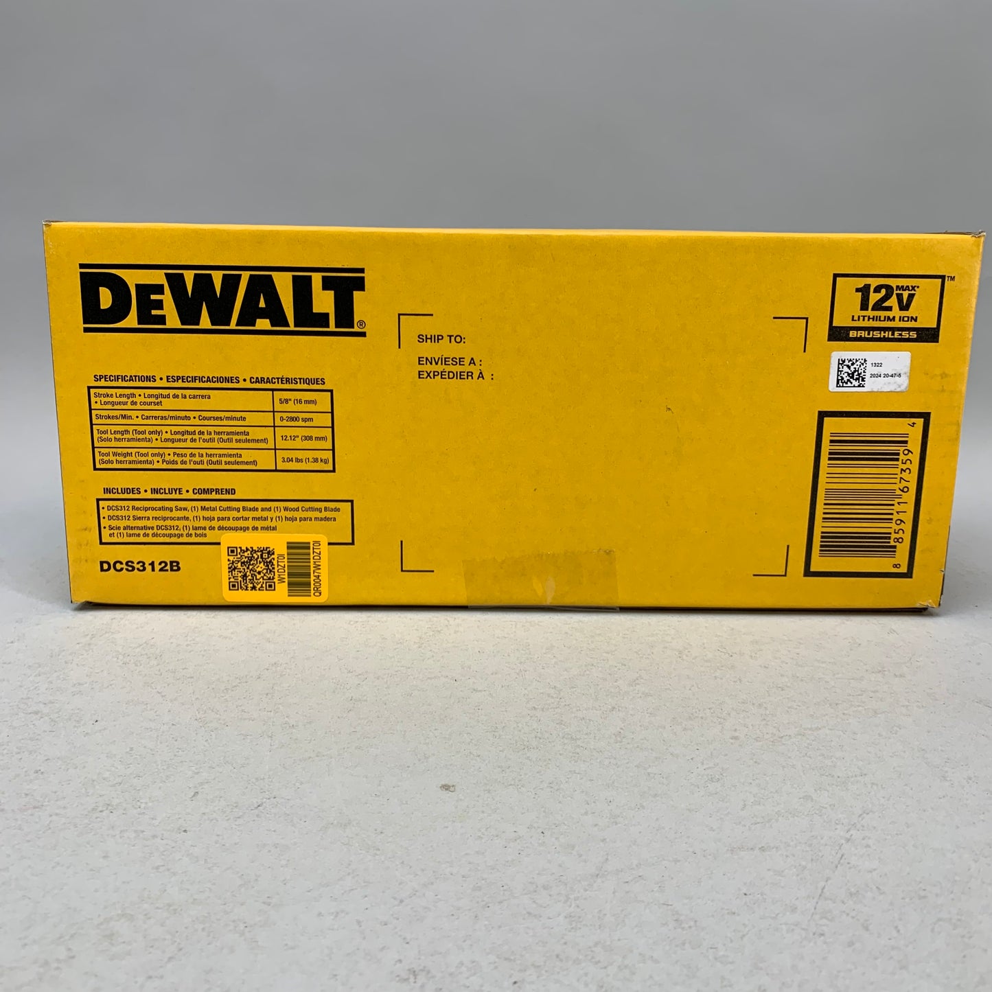 New DeWalt DCS312B 12V Max One-Handed Reciprocating Saw