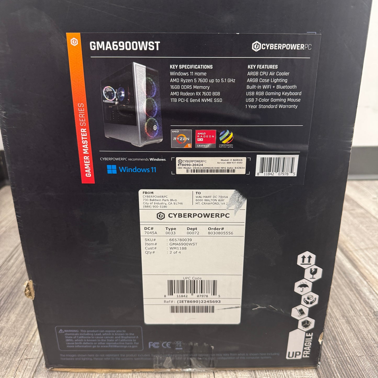 New CyberPower Master Series Ryzen 5 7600 3.80GHz 16GB RAM AMD Radeon RX 7600