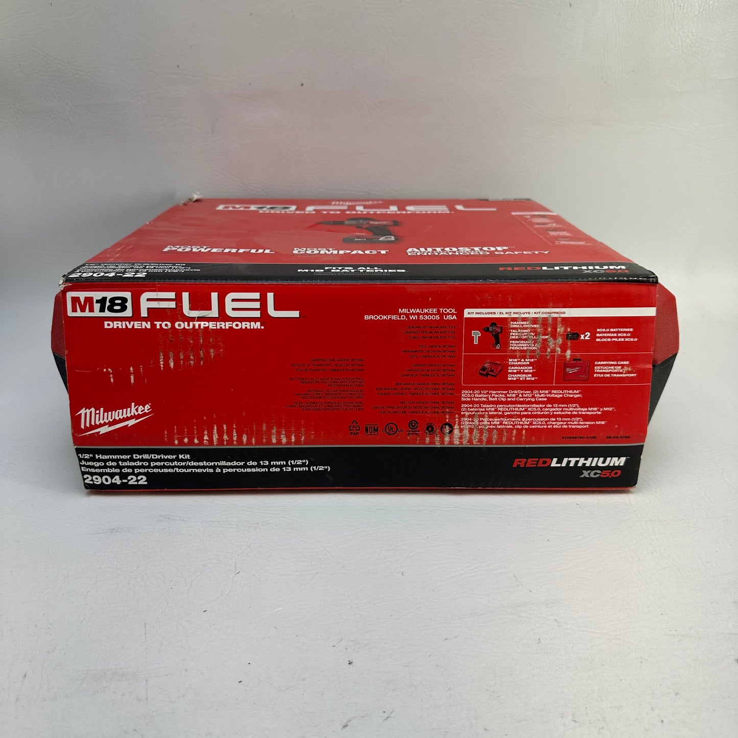 New Milwaukee 2904-22 M18 FUEL 18V 1/2" Hammer Drill Driver Kit w/ 2 Batteries