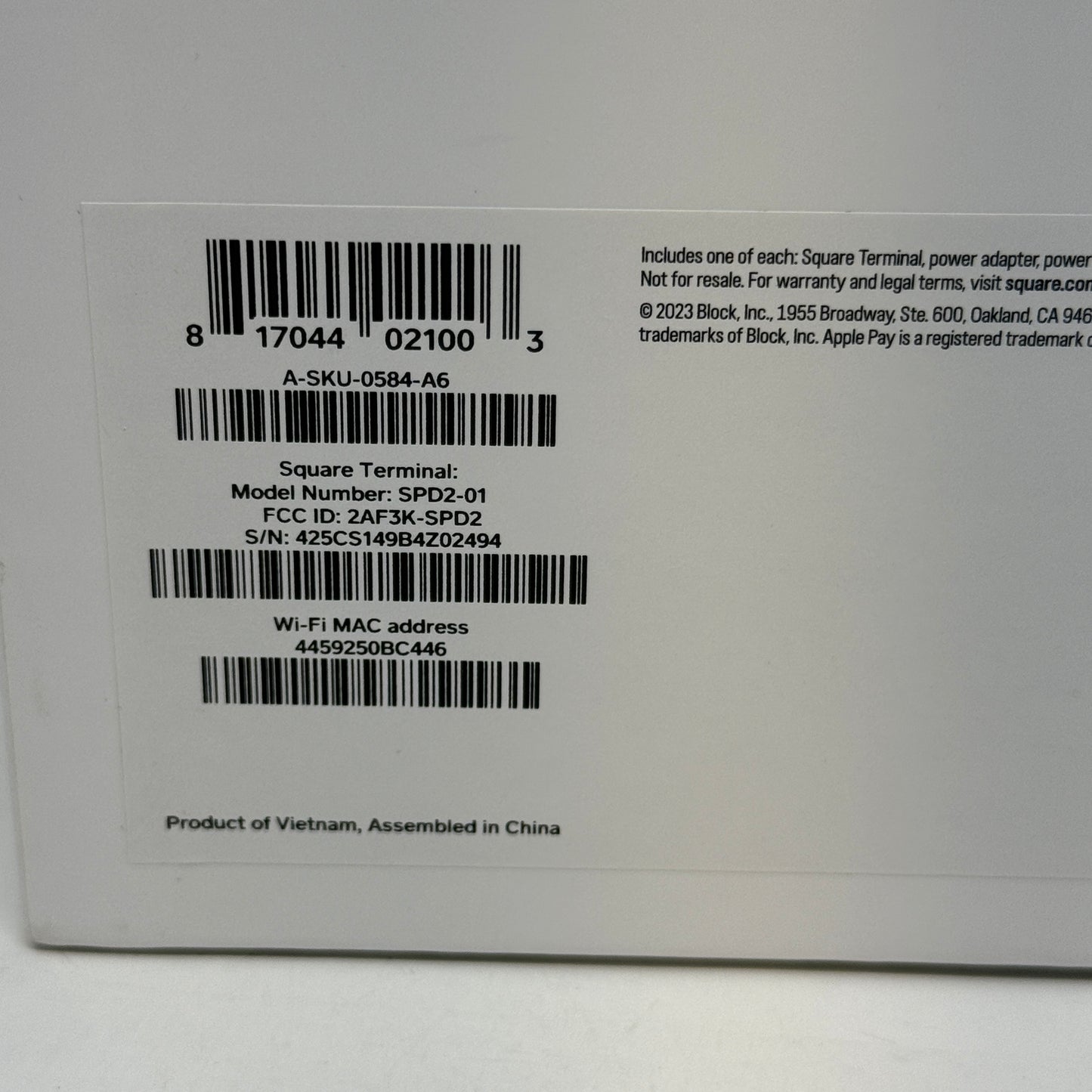 Square Terminal Card Reader SPD2-01