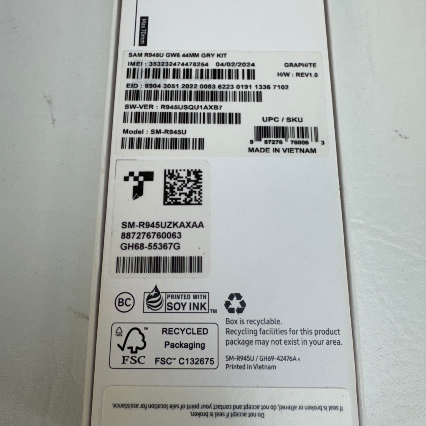 WiFi Only Samsung Galaxy Watch6 44mm Cellular Smartwatch SM-R945U Graphite Black