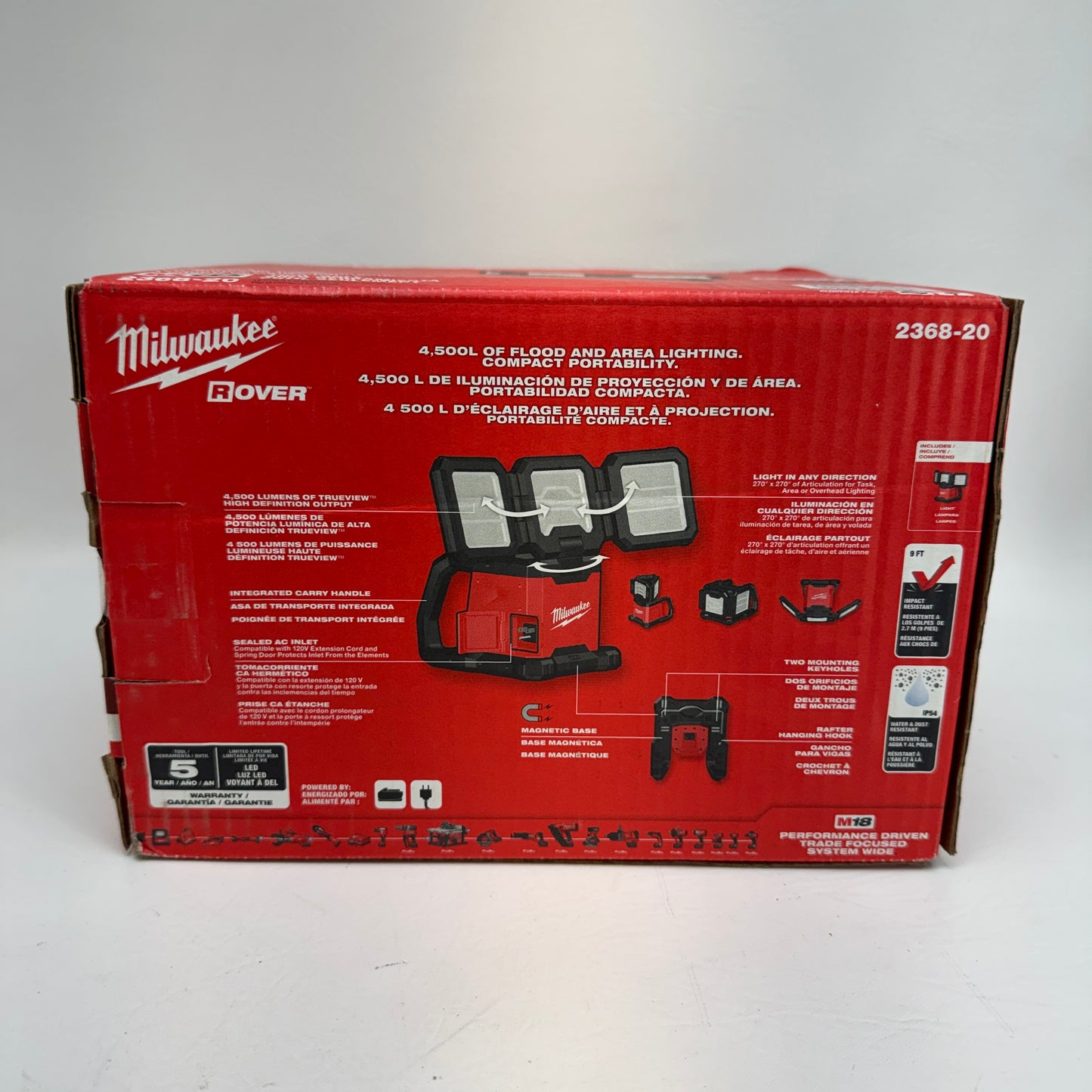 New Milwaukee 2368-20 M18 ROVER Dual Power Triple-Panel Flood Area Light