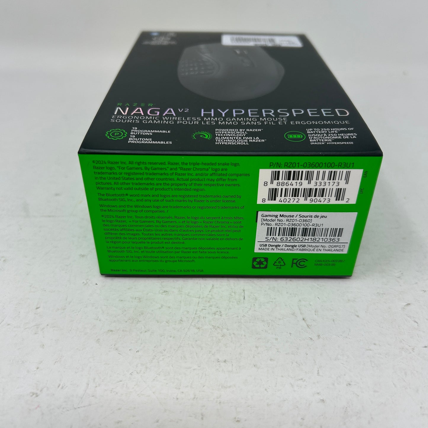 New Razer Naga V2 HyperSpeed Black RZ01-03600100 Wireless MMO Gaming Mouse