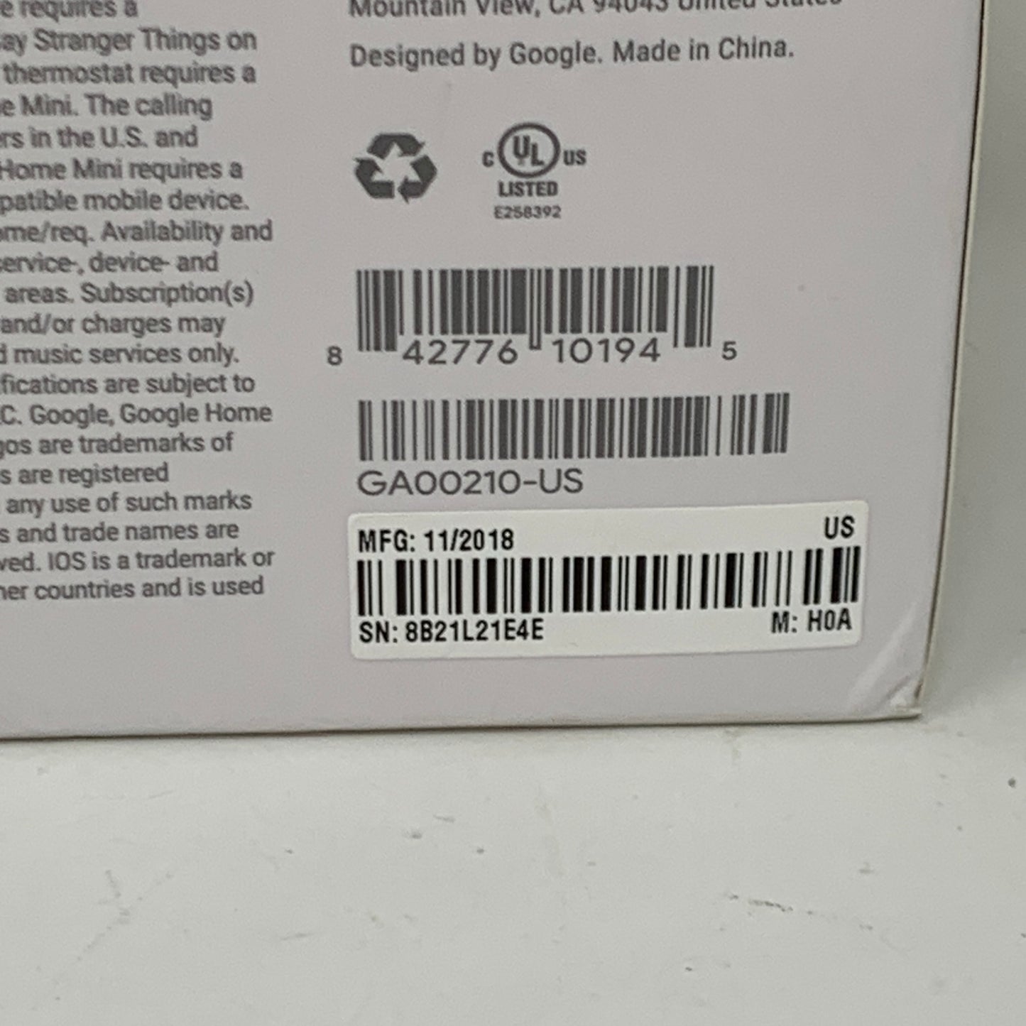 Google Home Mini Smart Speaker w/ Google Assistant GA00210-US
