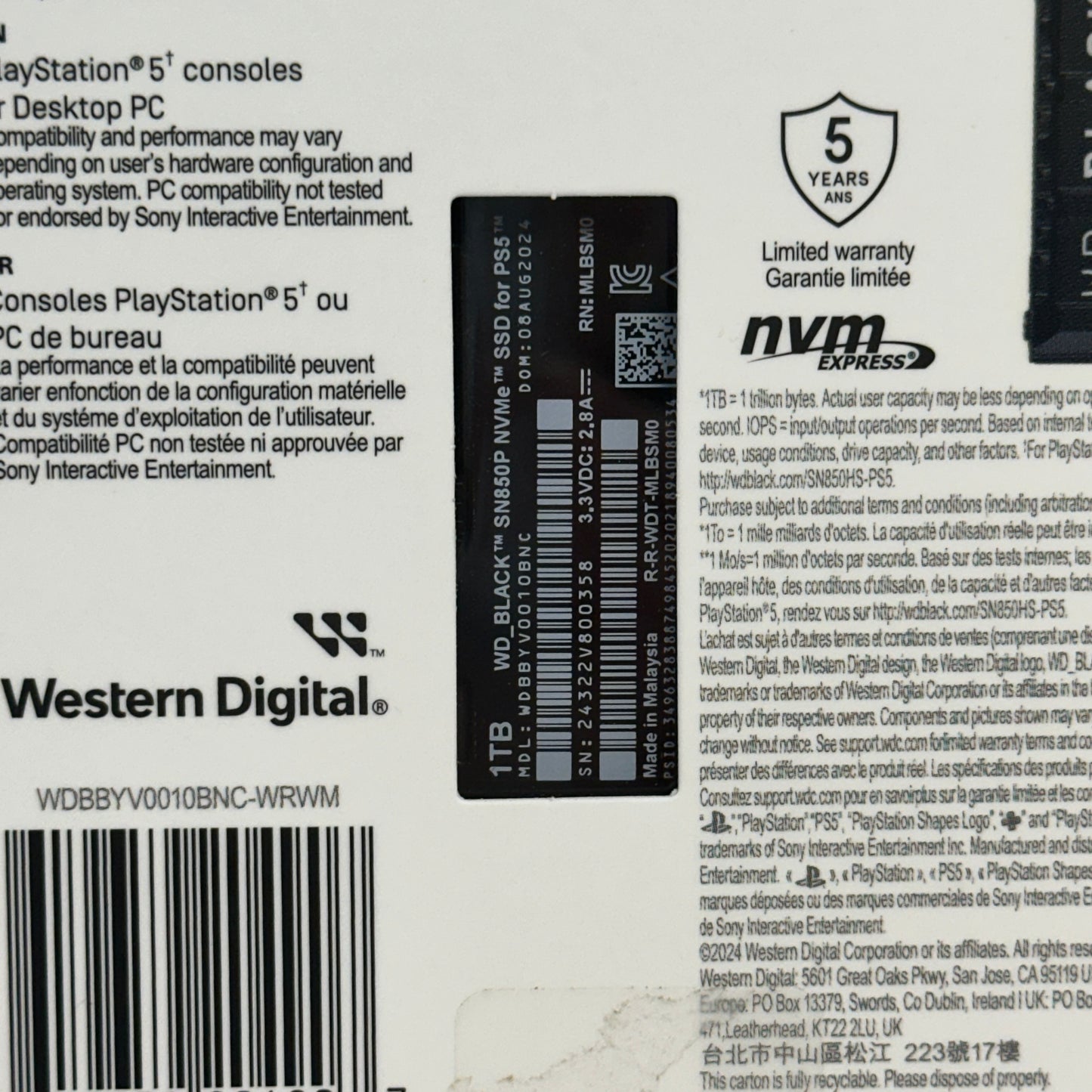 WD BLACK SN850P 1TB NVMe M.2 SSD for PS5 w/ Heatsink WDBBYV0010BNC