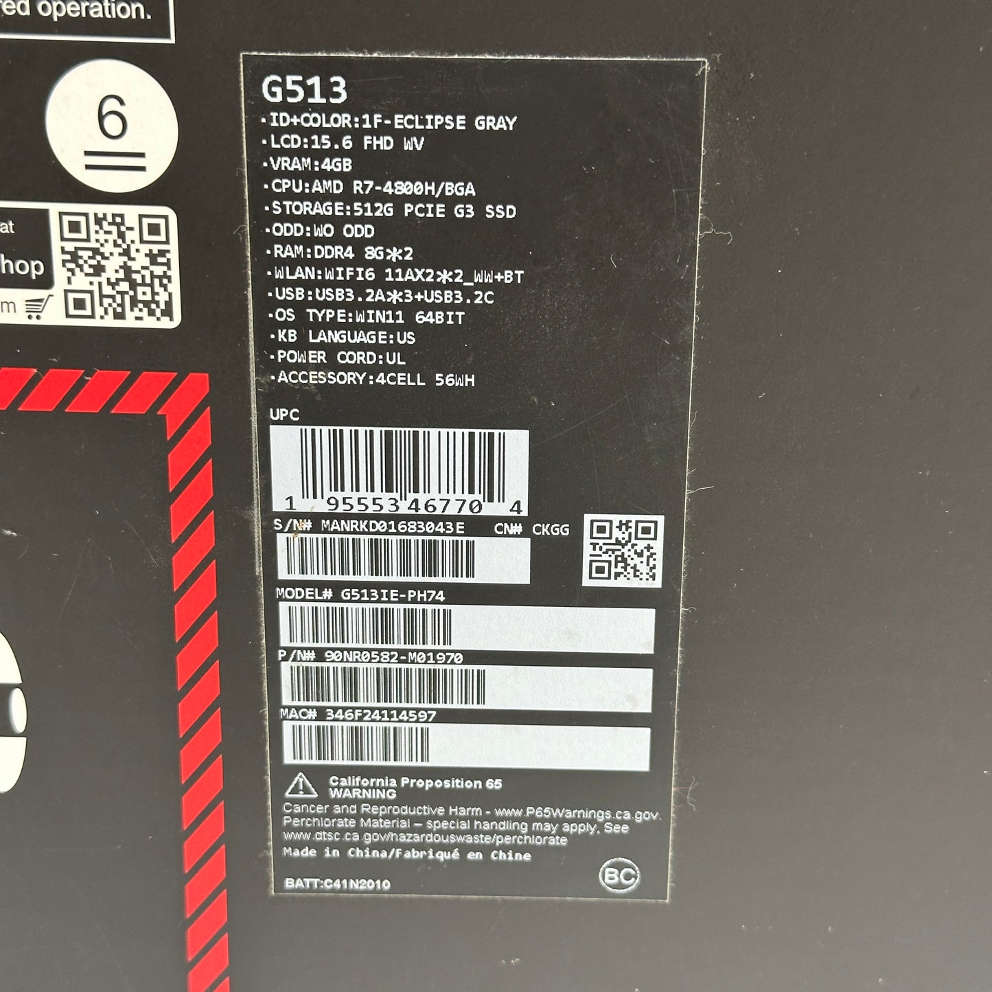 Asus Rog strix G513 Ryzen 7 4800H 2.9GHz 16GB RAM 512GB SSD GeForce RTX 3050 Ti