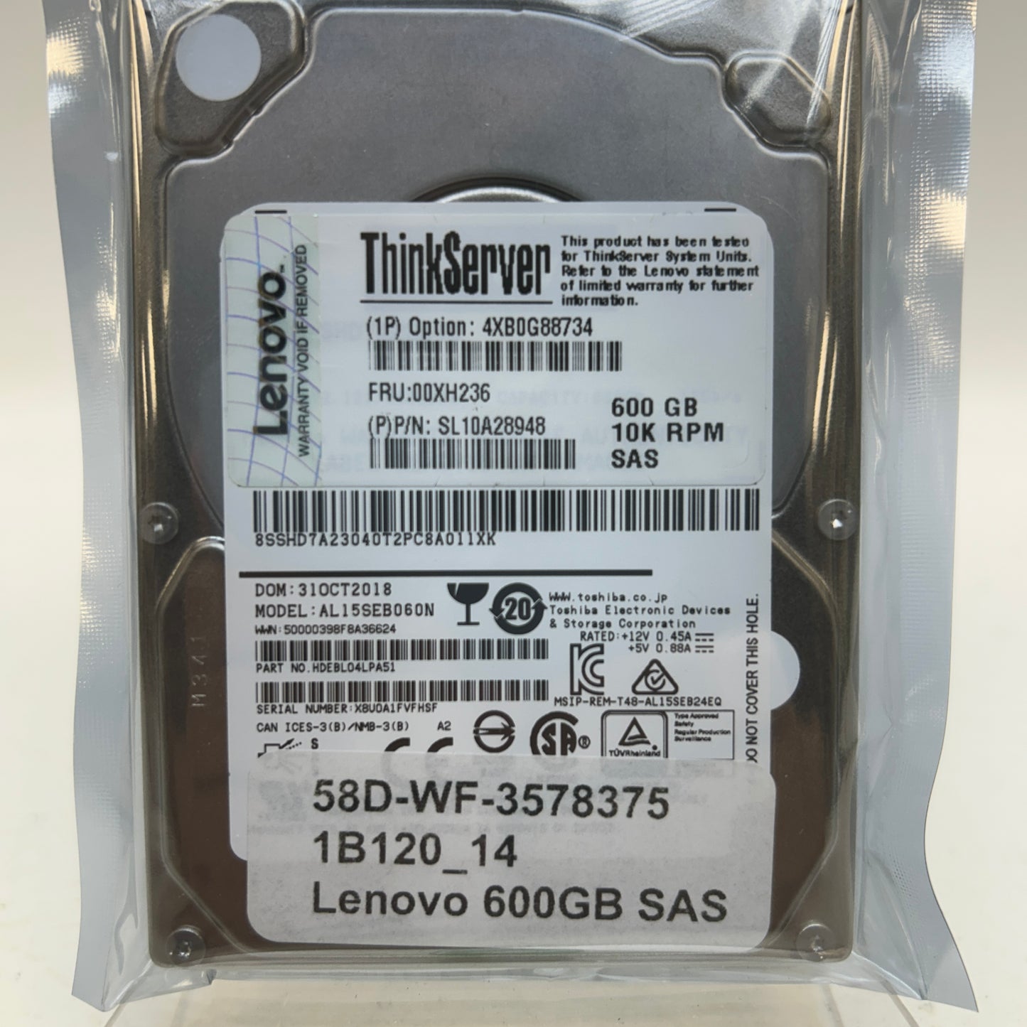 Lenovo 2.5-inch SFF AL15SEB060N 600GB SAS 12.0 Gbps HDD FRU00XH236