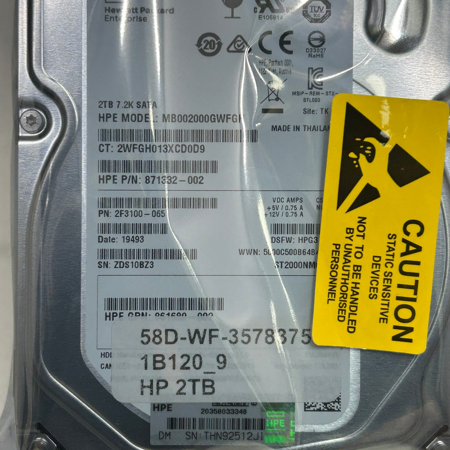 HP 2TB SATA Server Hard Drive 7200RPM 3.5" HDD MB002000GWFGH