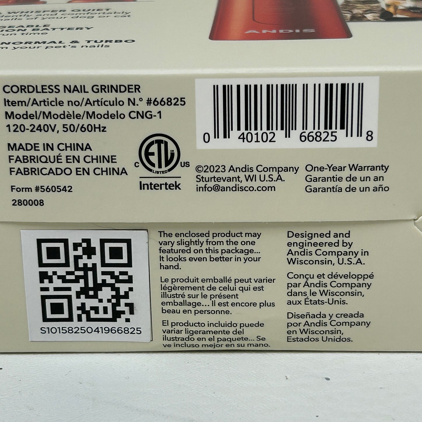 New Andis 66825 CNG-1 Cordless Pet Nail Grinder 2-Speed Rotary Grooming Tool