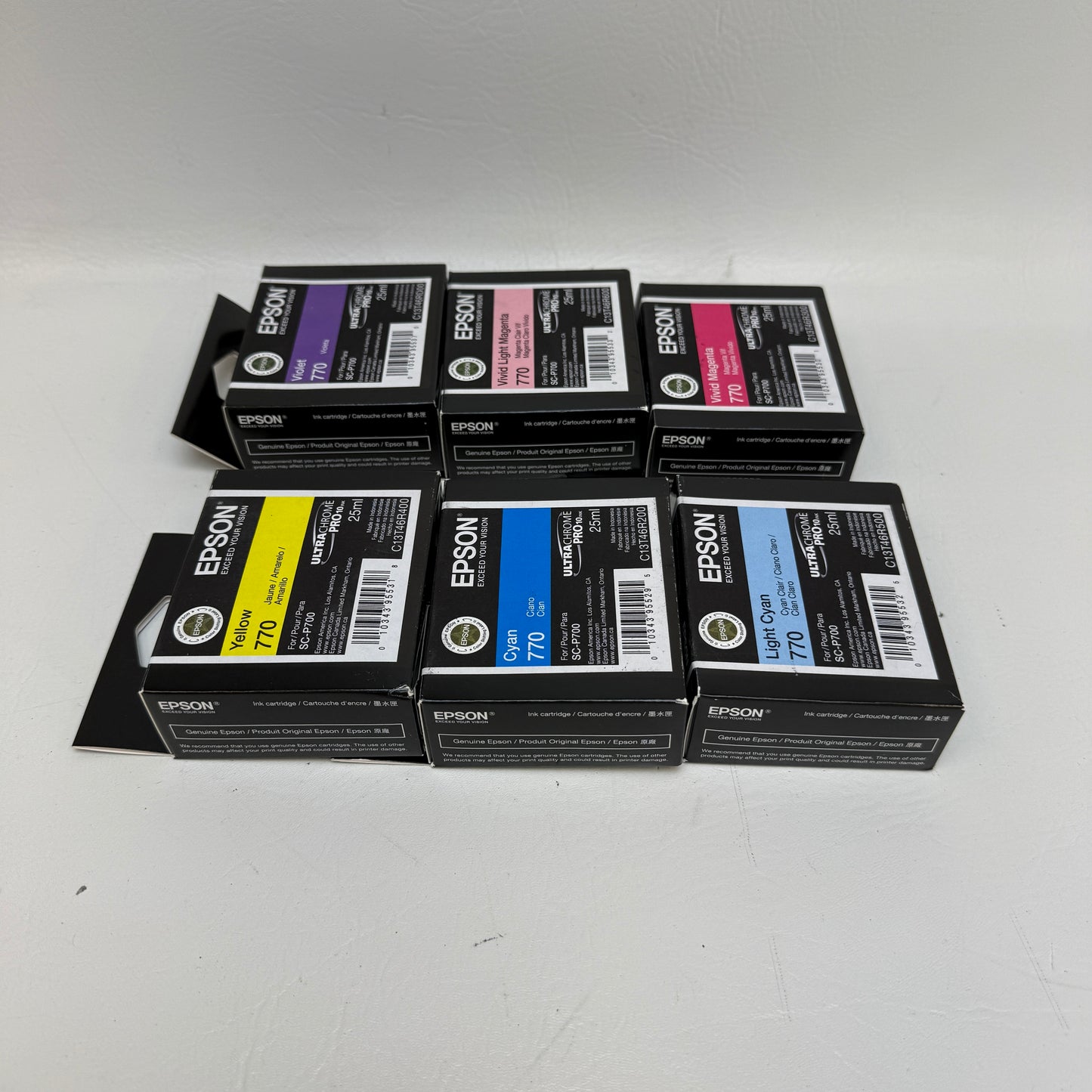 New Lot of 6 Epson SC-P770 Ink Set Violet, Light Magenta, Magenta, Yellow, Cyan, Light Cyan 