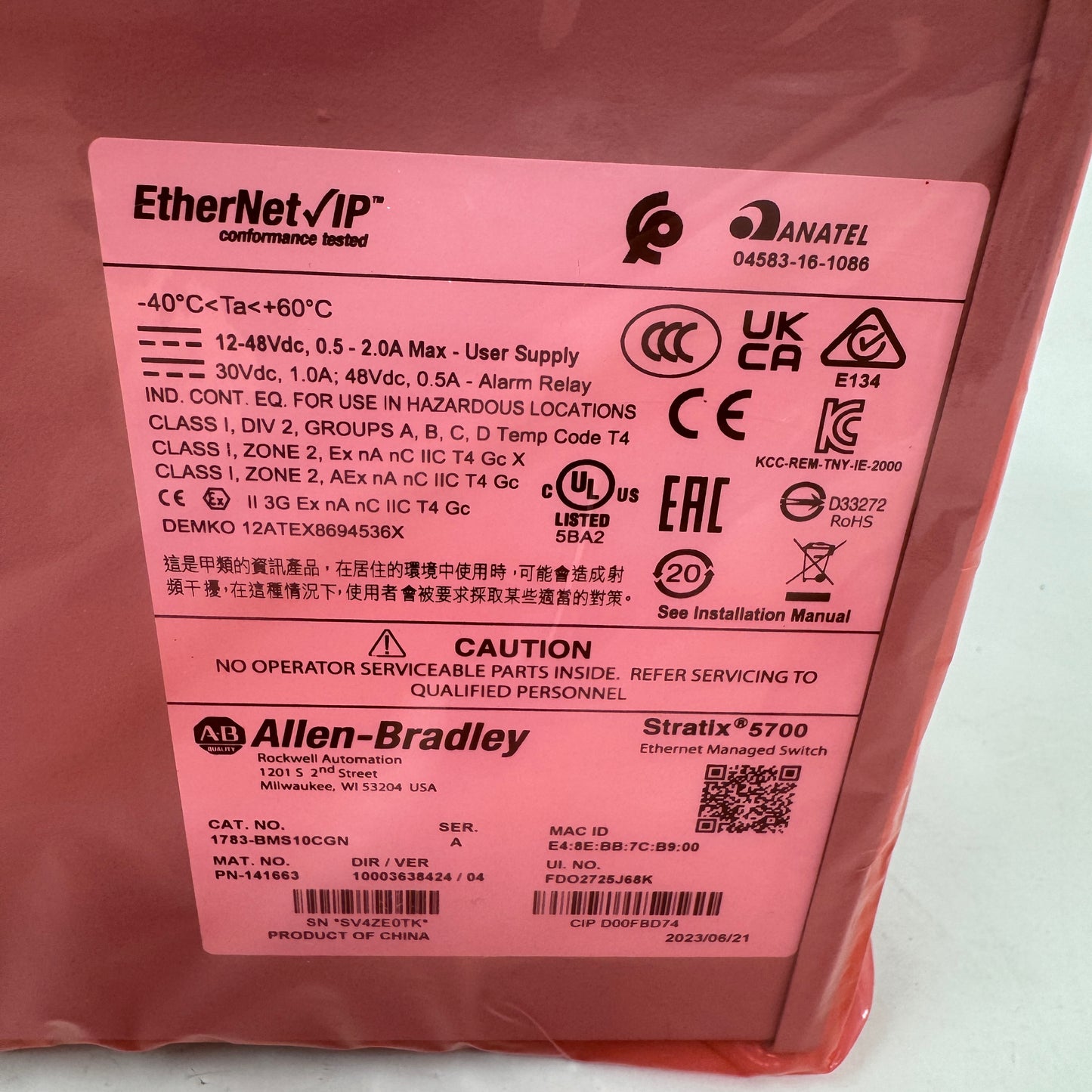 New Allen-Bradley Stratix 5700 10-Port Managed Ethernet Switch 1783-BMS10CGN
