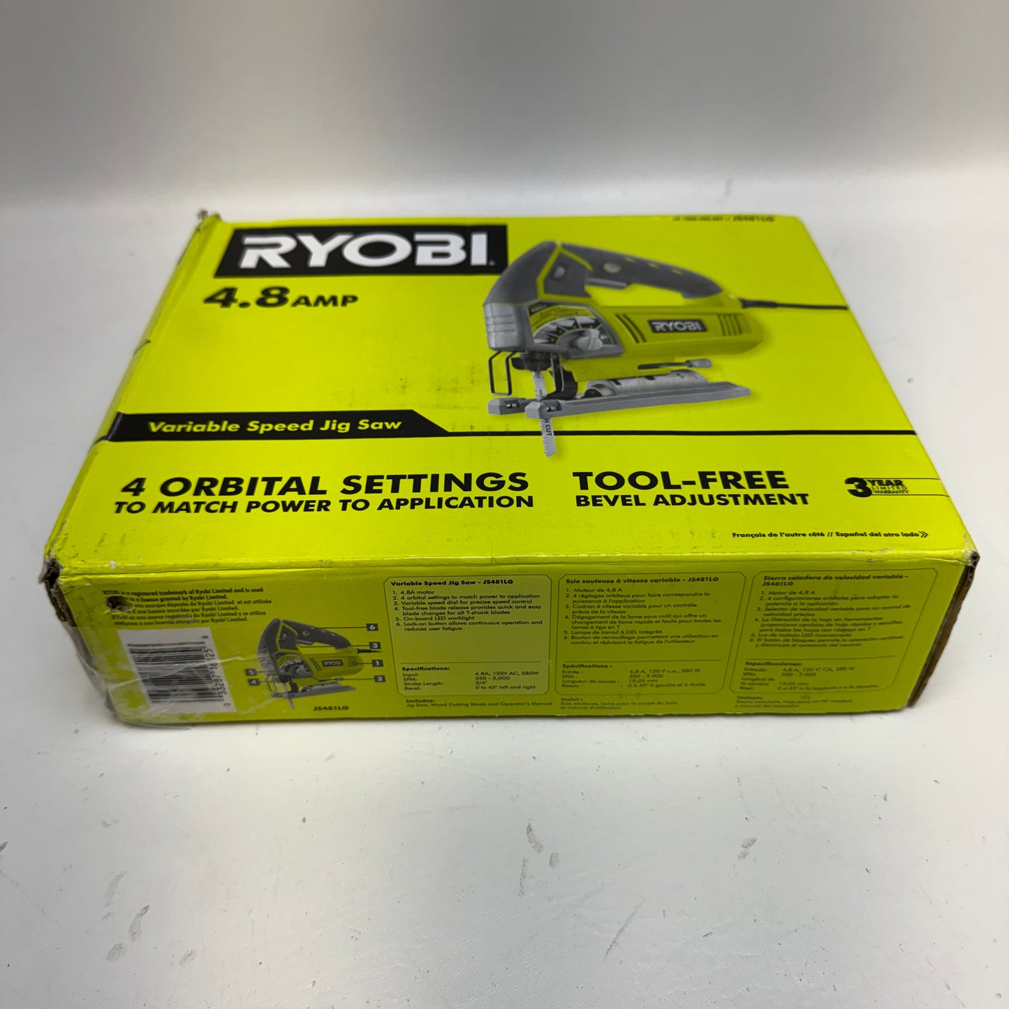 New Ryobi JS481LG 4.8 Amp Corded Variable Speed Orbital Jig Saw