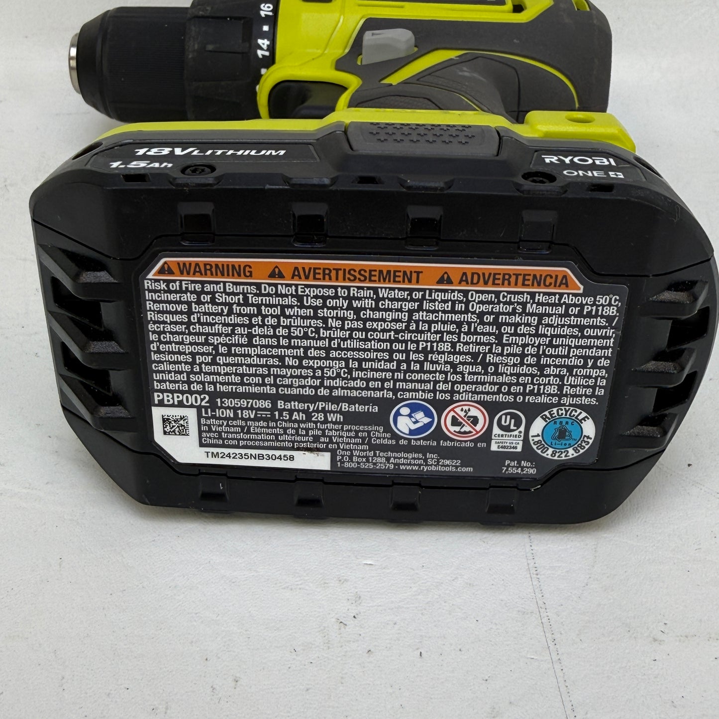 Ryobi 18V Cordless Drill Driver 1/2 Inch 1.5 Ah Battery PCL206