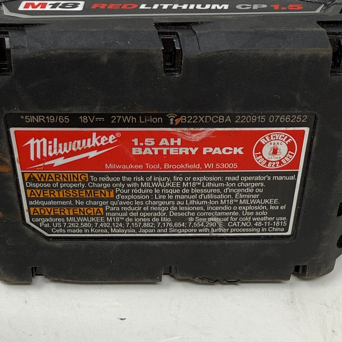 Milwaukee 48-11-1815 M18 18V REDLITHIUM CP1.5 Battery Pack