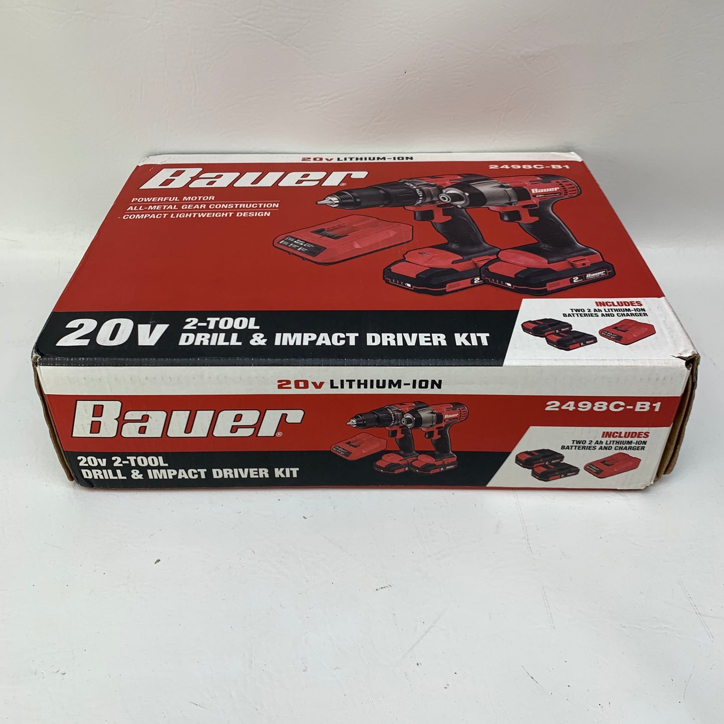 New Bauer 20V Cordless 2-Tool Combo Kit 1/2" Drill 1/4" Impact Driver 2498C-B1