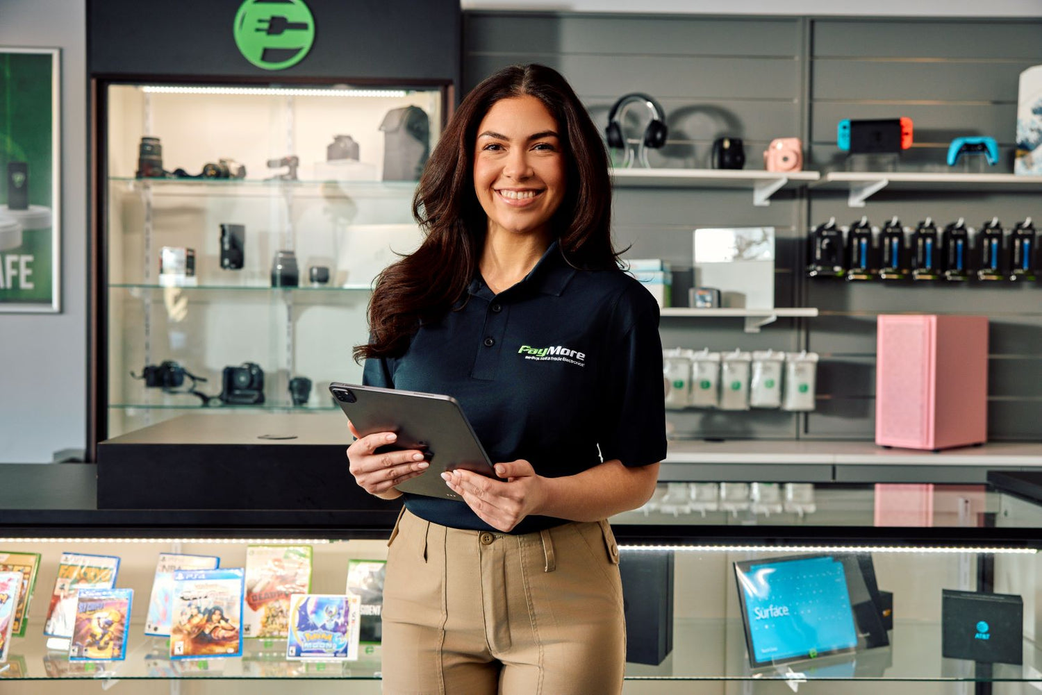 woman smiling with tablet