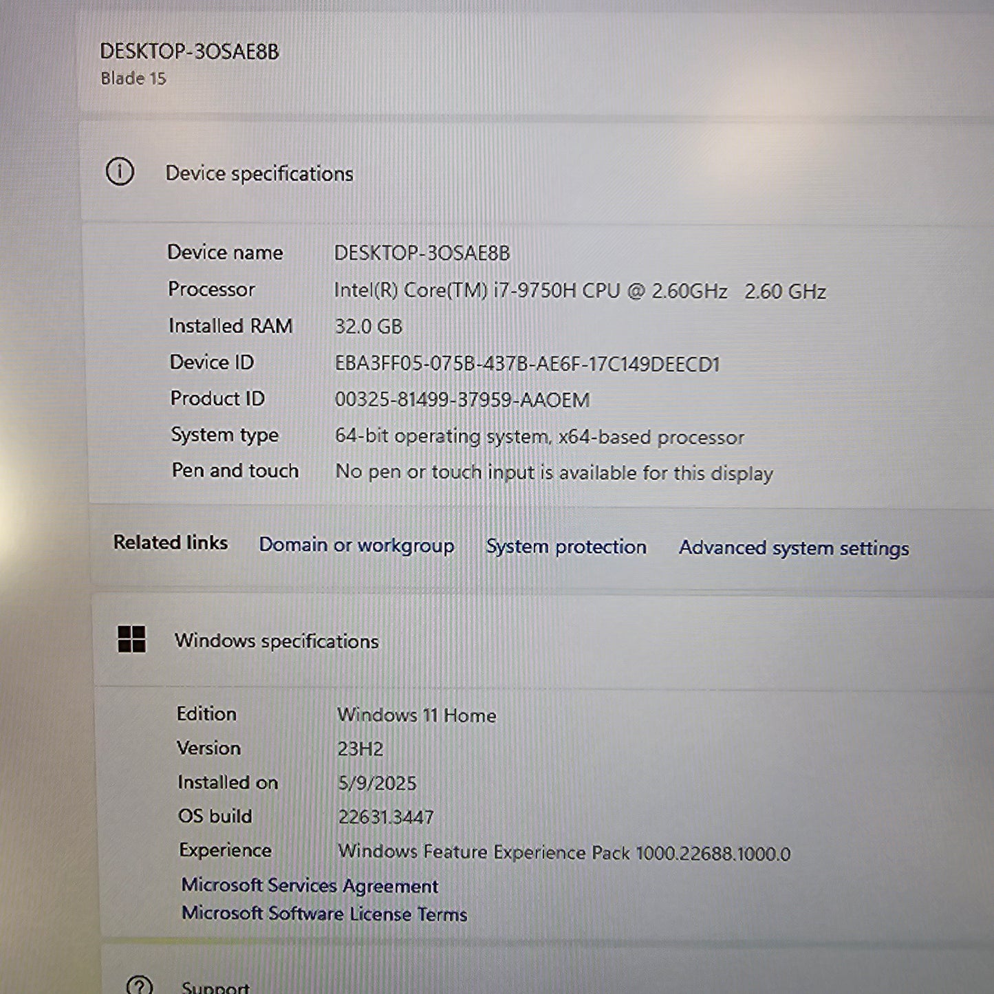Razer Blade 15 15.6" i7-9750H 2.6GHz 32GB RAM 512GB SSD 1TB SSD RTX 2060