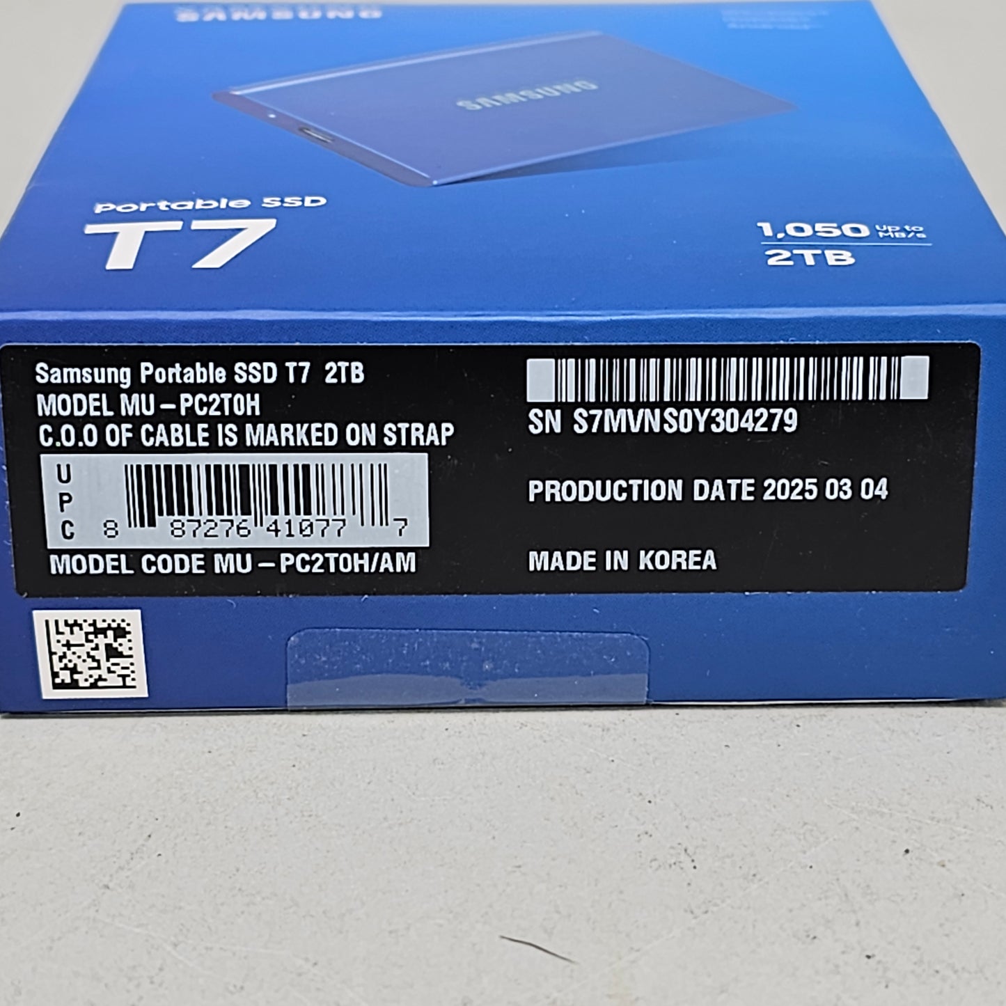 New Samsung Portable T7 2TB USB 3.2 SSD MU-PC2T0H