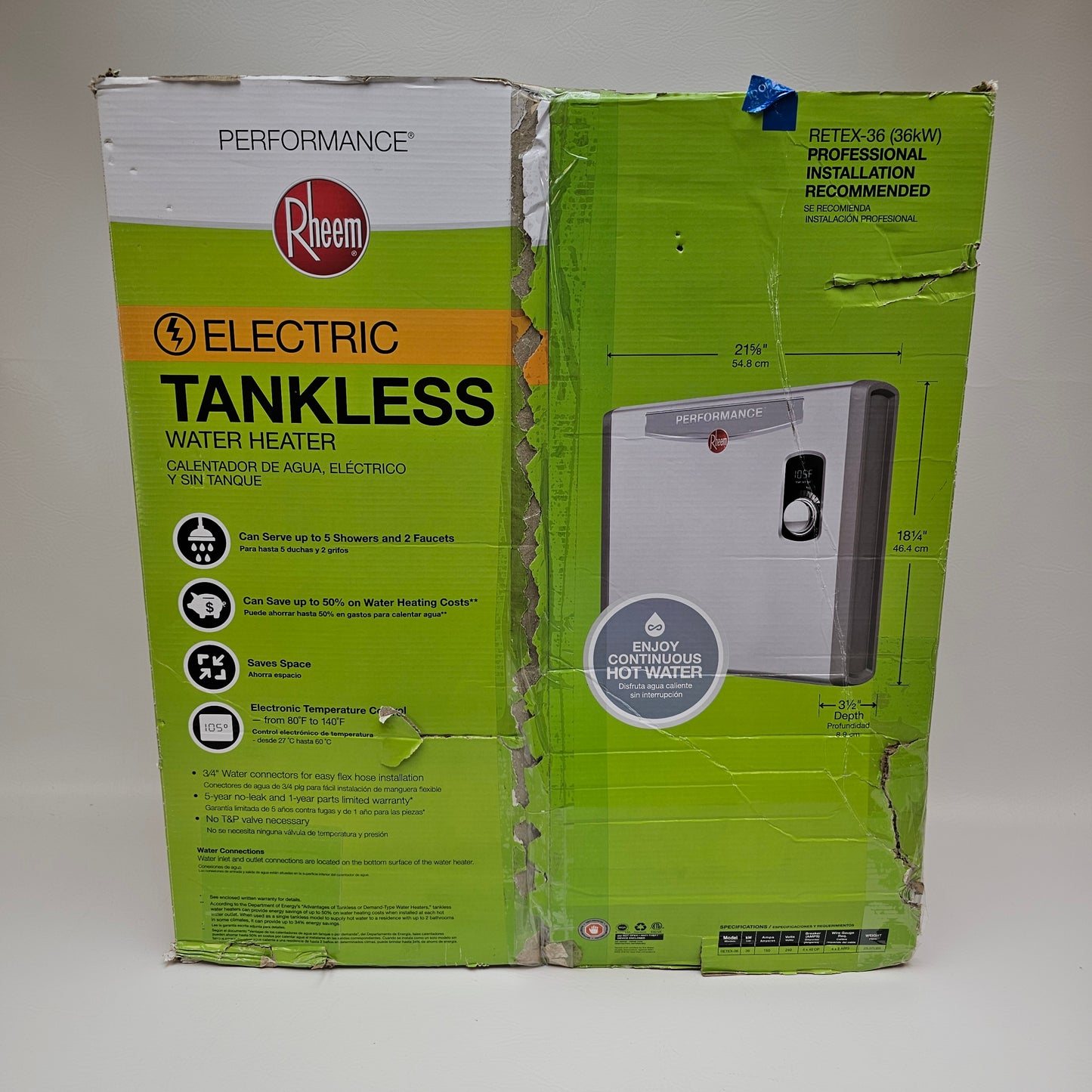 New RHEEM RETEX-36 Tankless Water Heater/Boiler