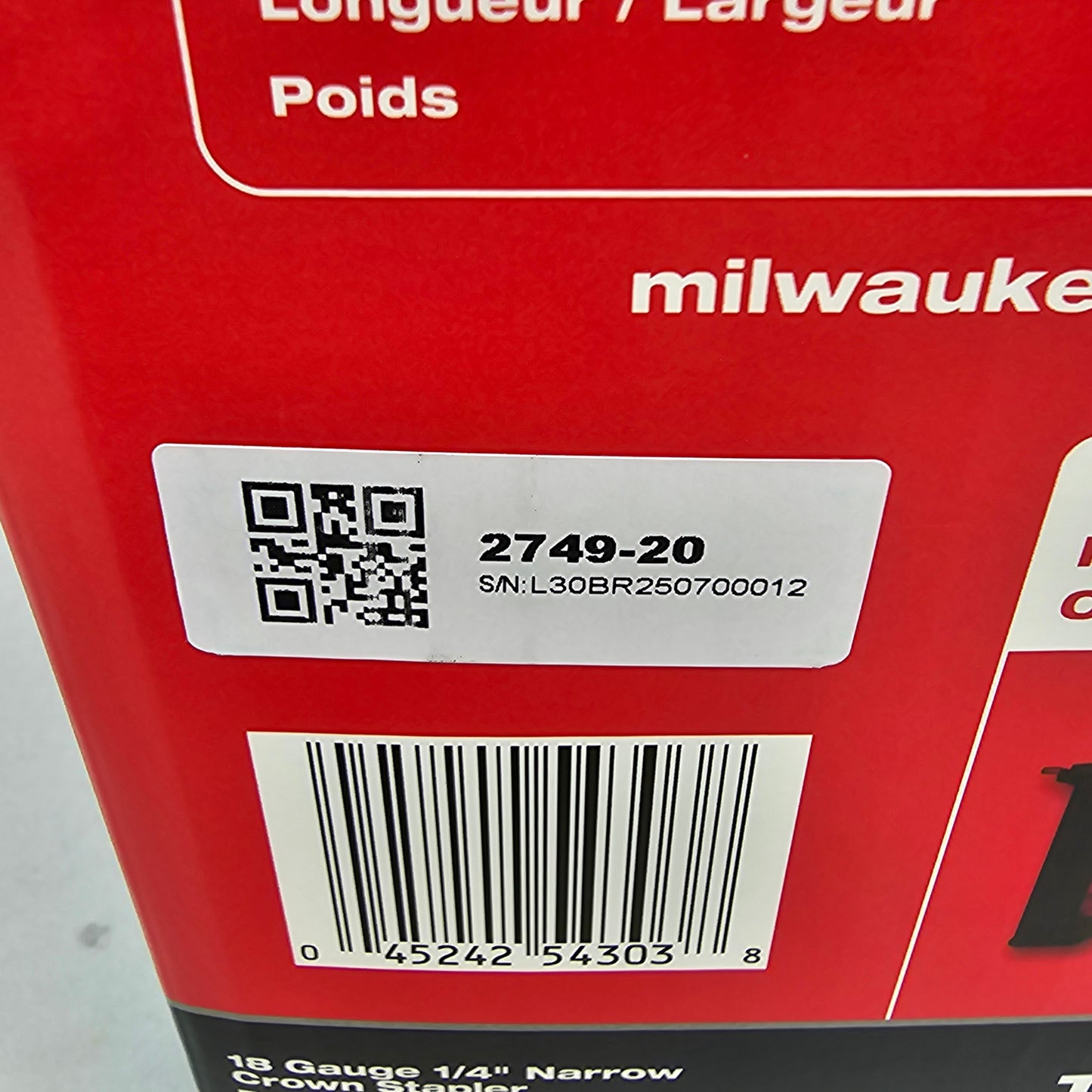 New Milwaukee 2749-20 M18 18V 18 Gauge 1/4" Narrow Crown Stapler