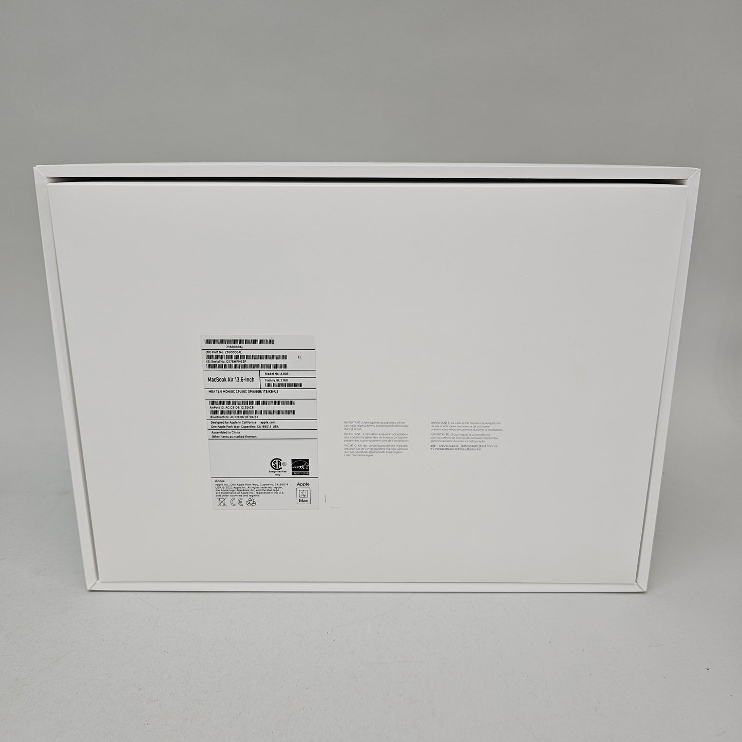 2022 Apple MacBook Air 13.6" M2 8C GPU 3.5GHz 8GB RAM 1TB SSD A2681
