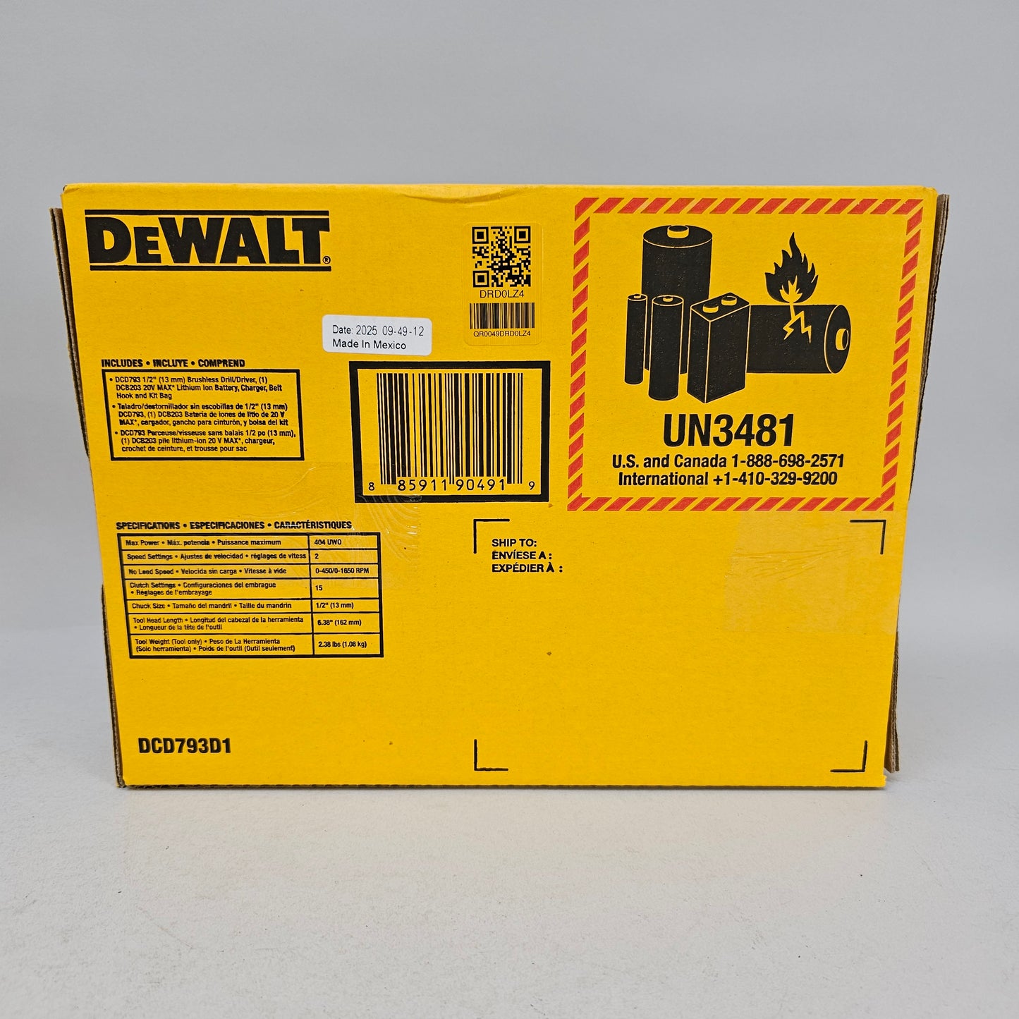 New DeWalt DCD793D1 20V MAX 1/2" Brushless Drill/Driver Kit