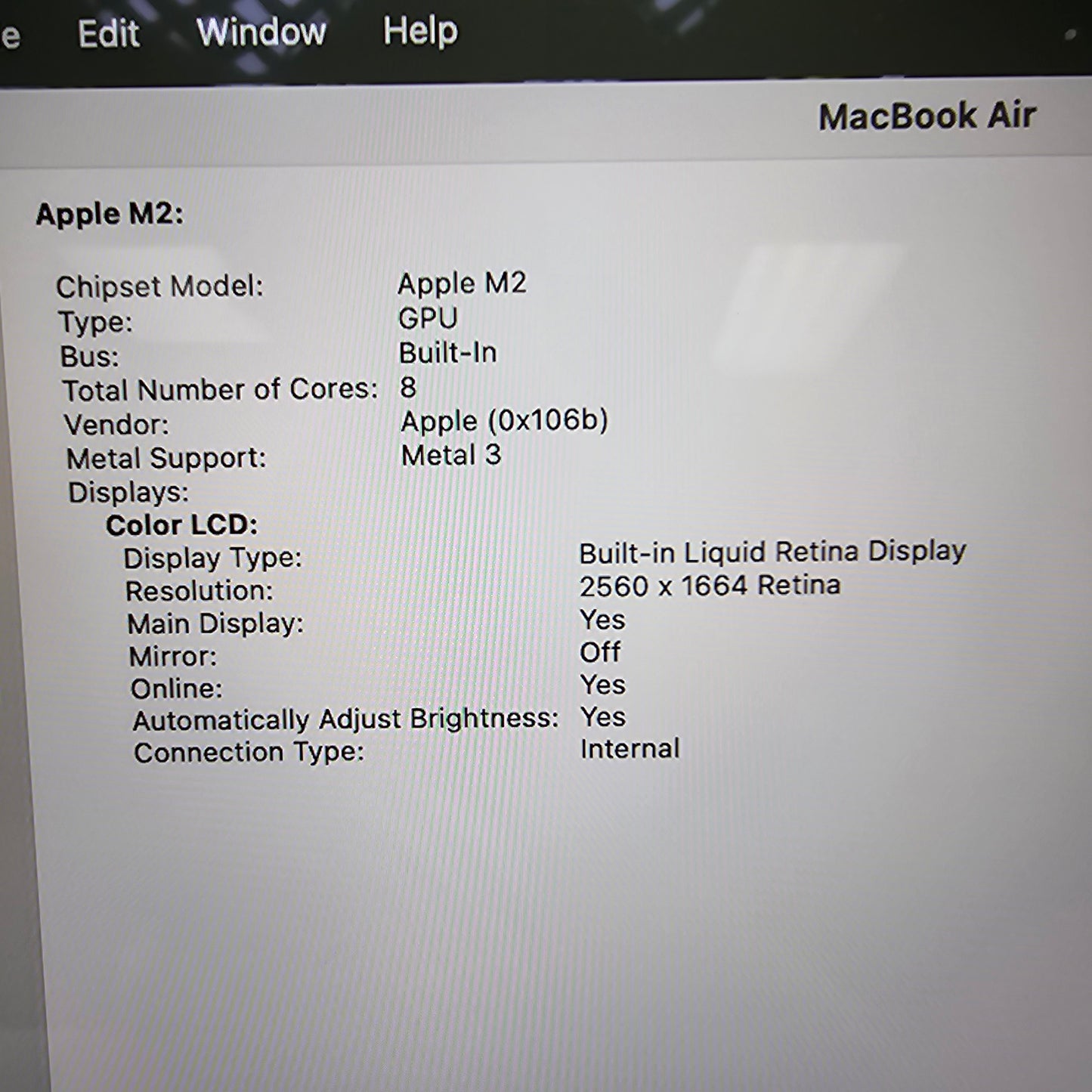 2022 Apple MacBook Air 13.6" M2 8C GPU 3.5GHz 8GB RAM 1TB SSD A2681