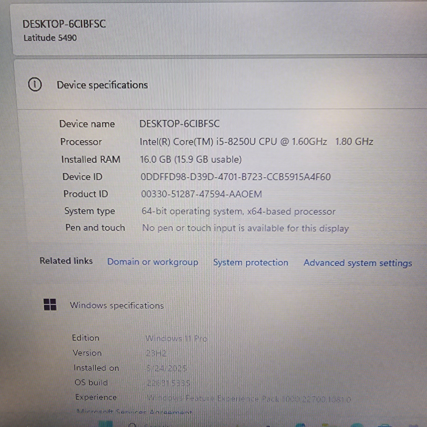 Dell Latitude 5490 P72G 14" i5-8250U 1.8GHz 16GB RAM 512GB SSD