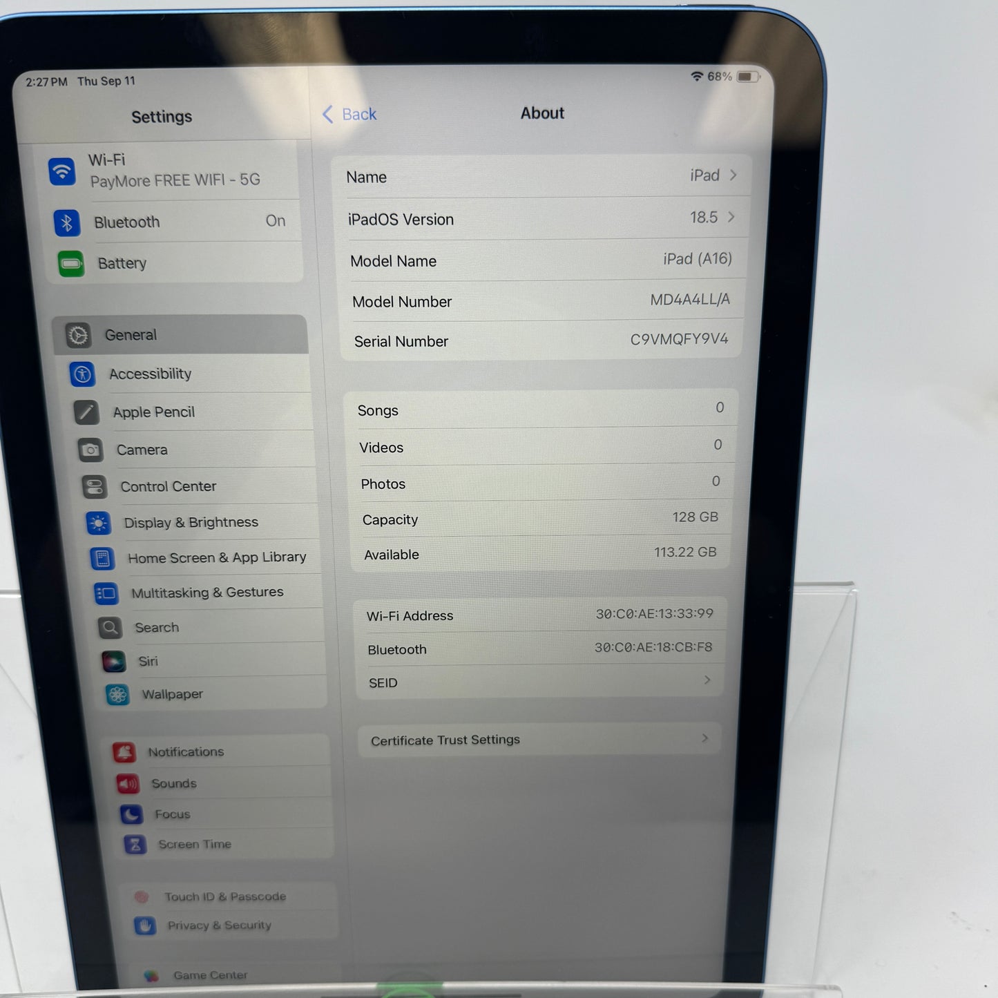 WiFi Only Apple iPad 11" (A16) 128GB Blue MD4A4LL/A
