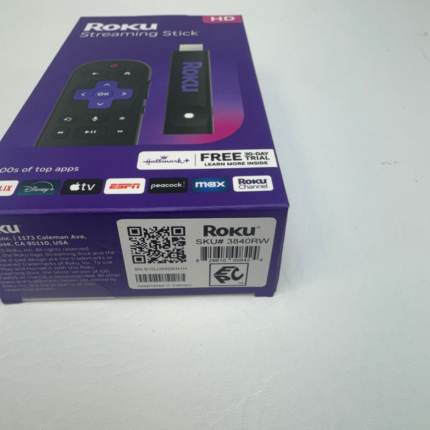 New Roku HD Streaming Stick Streaming Media Device Black 3840RW
