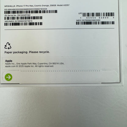 New Unlocked Apple iPhone 17 Pro Max 256GB Silver MFXH4LL/A