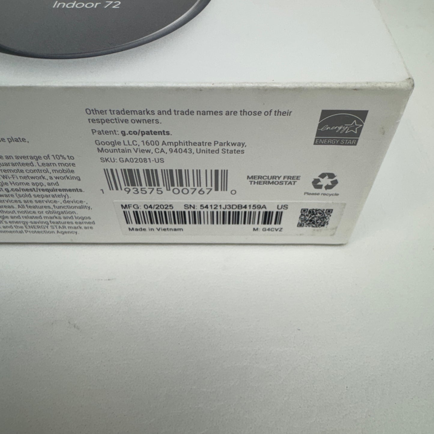 New Google Nest Thermostat G4CVZ Thermostat G4CVZ